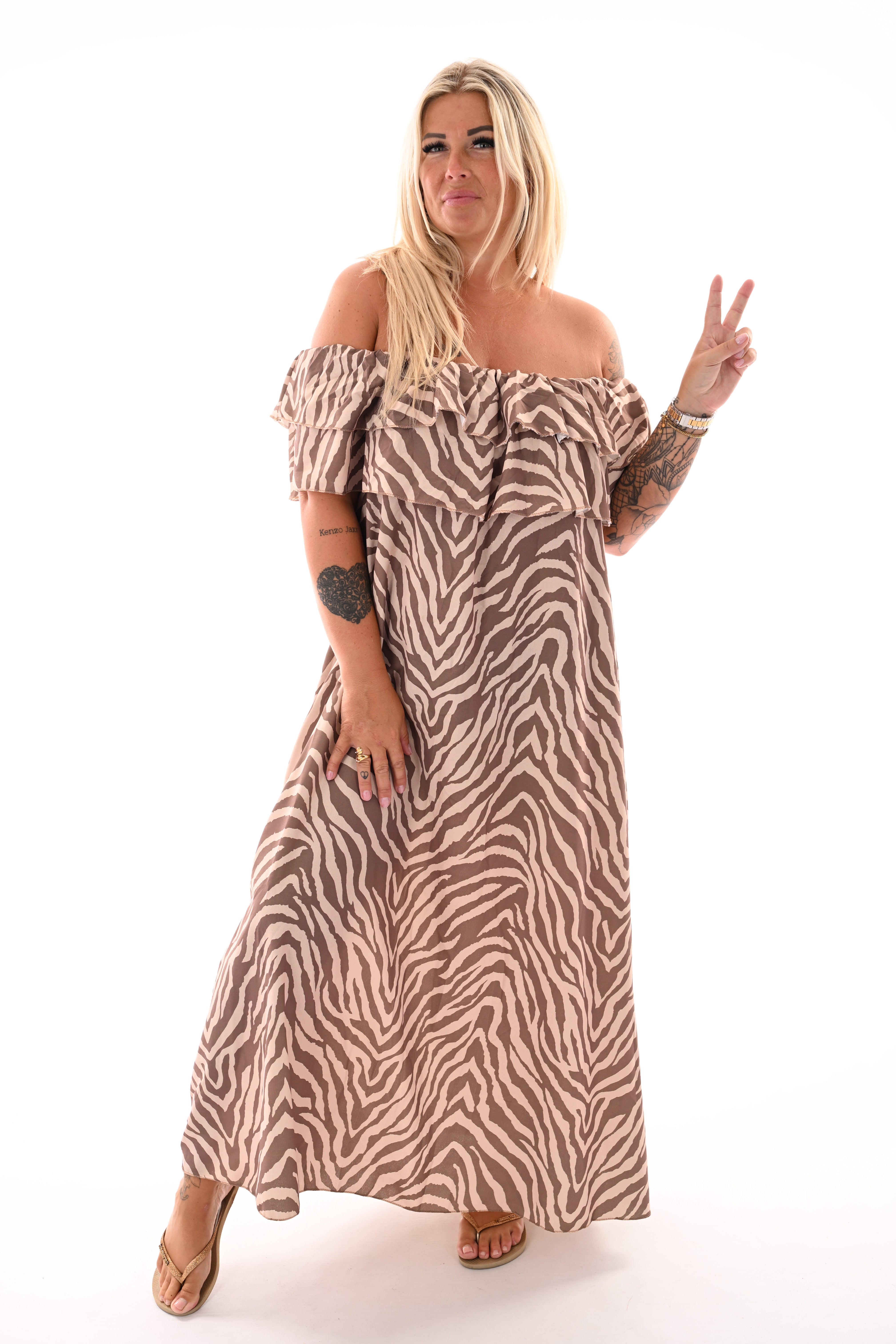 Strapless jurk zebra print beige/taupe