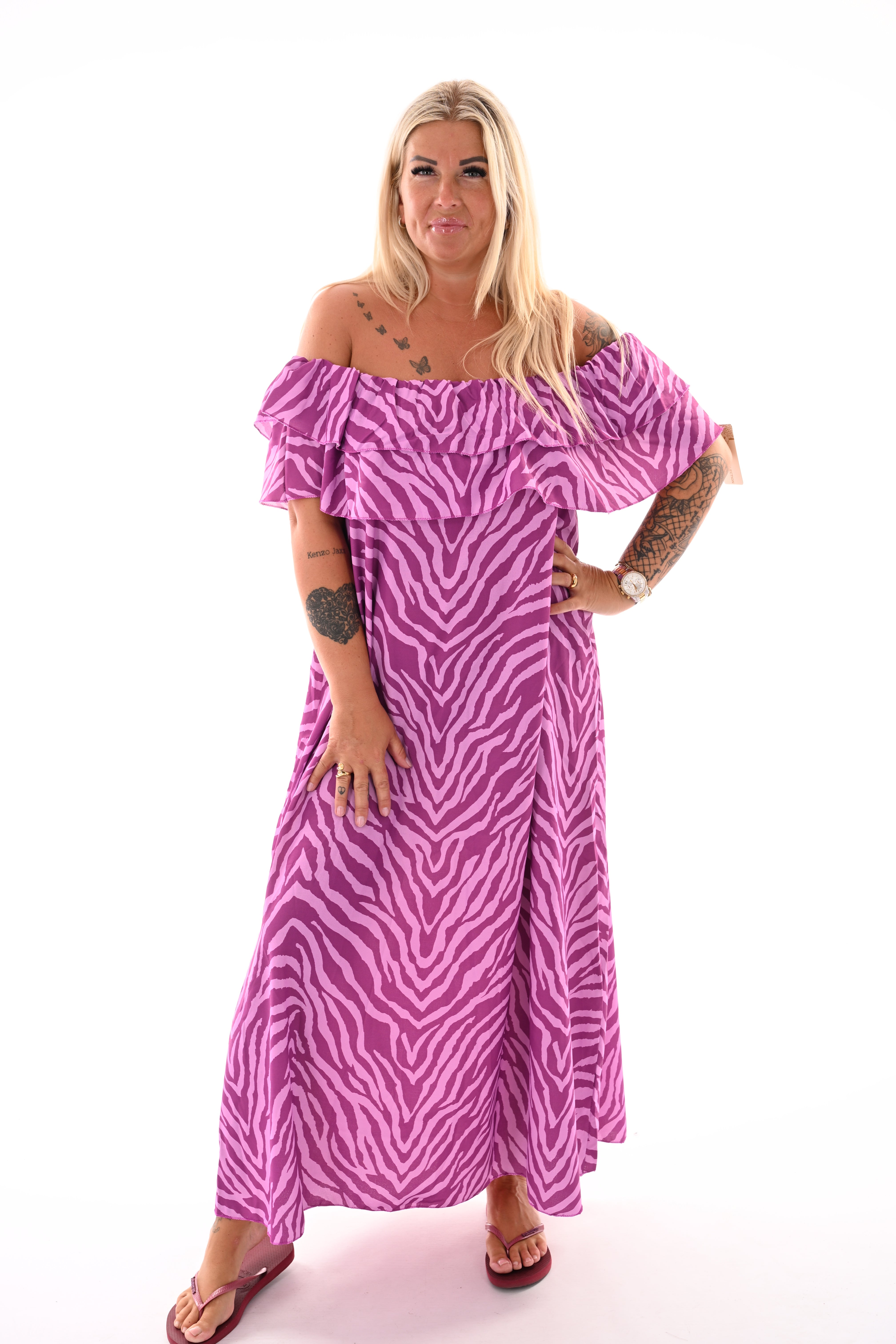 Strapless jurk zebra print cyclaam/lila