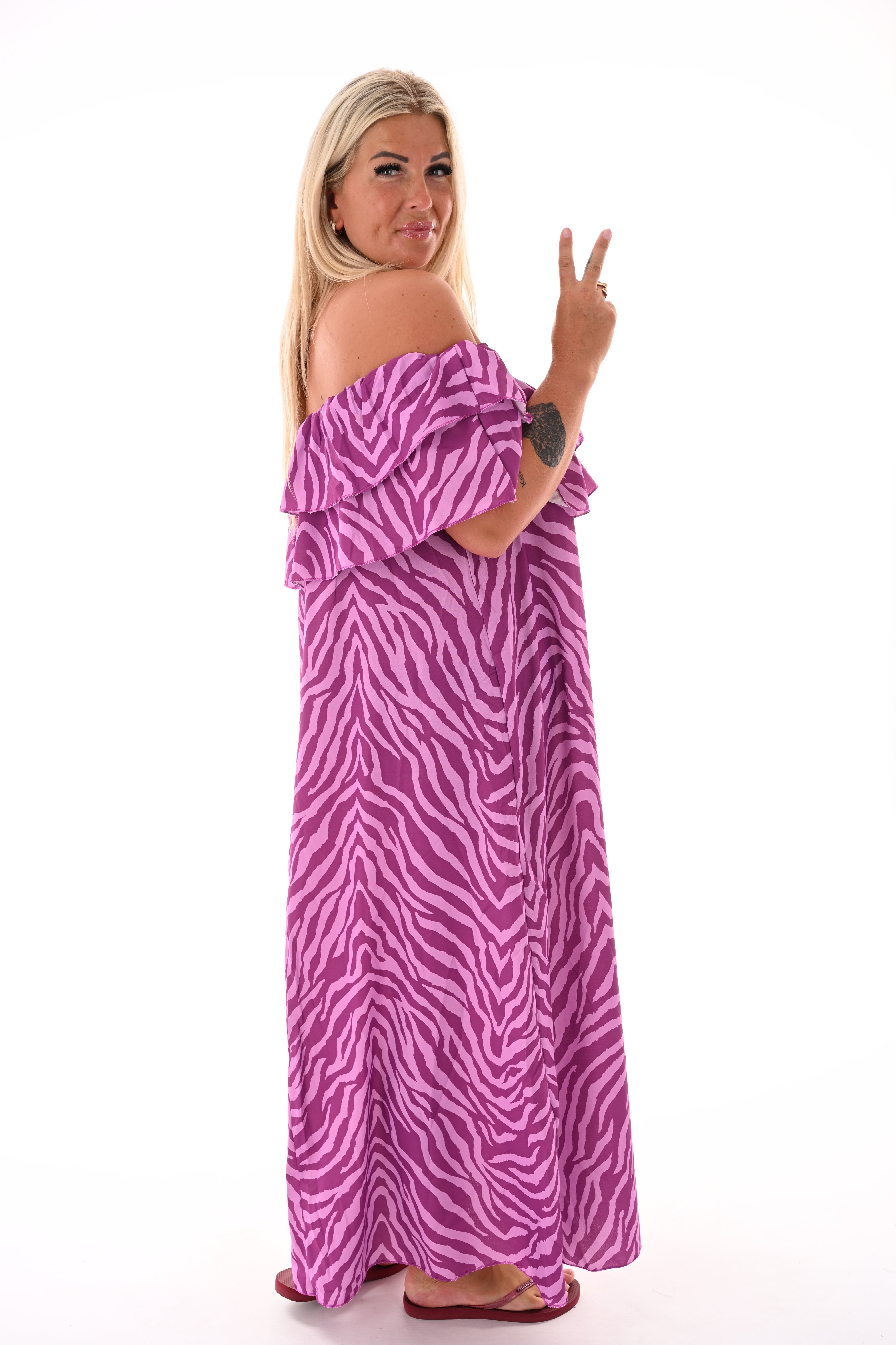 Strapless jurk zebra print cyclaam/lila
