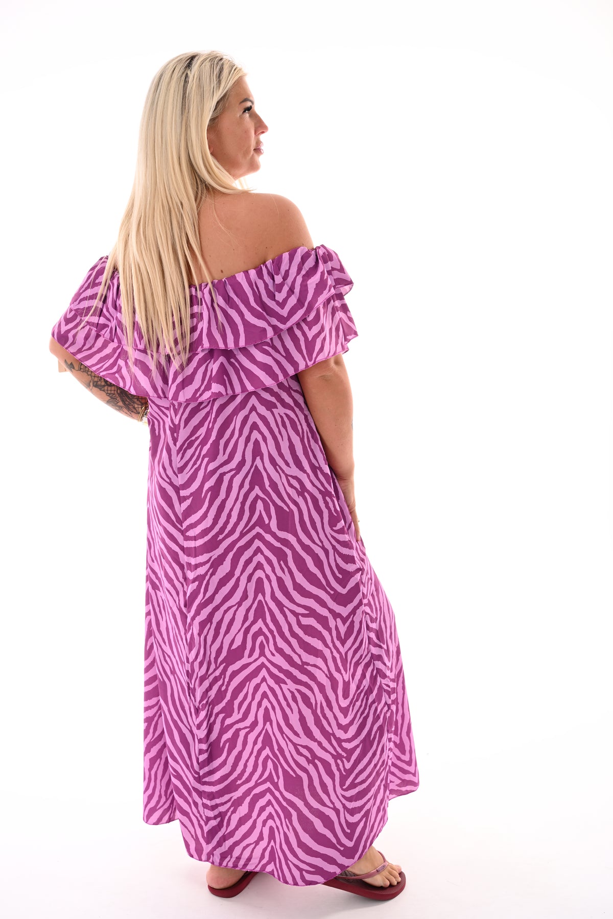 Strapless jurk zebra print cyclaam/lila