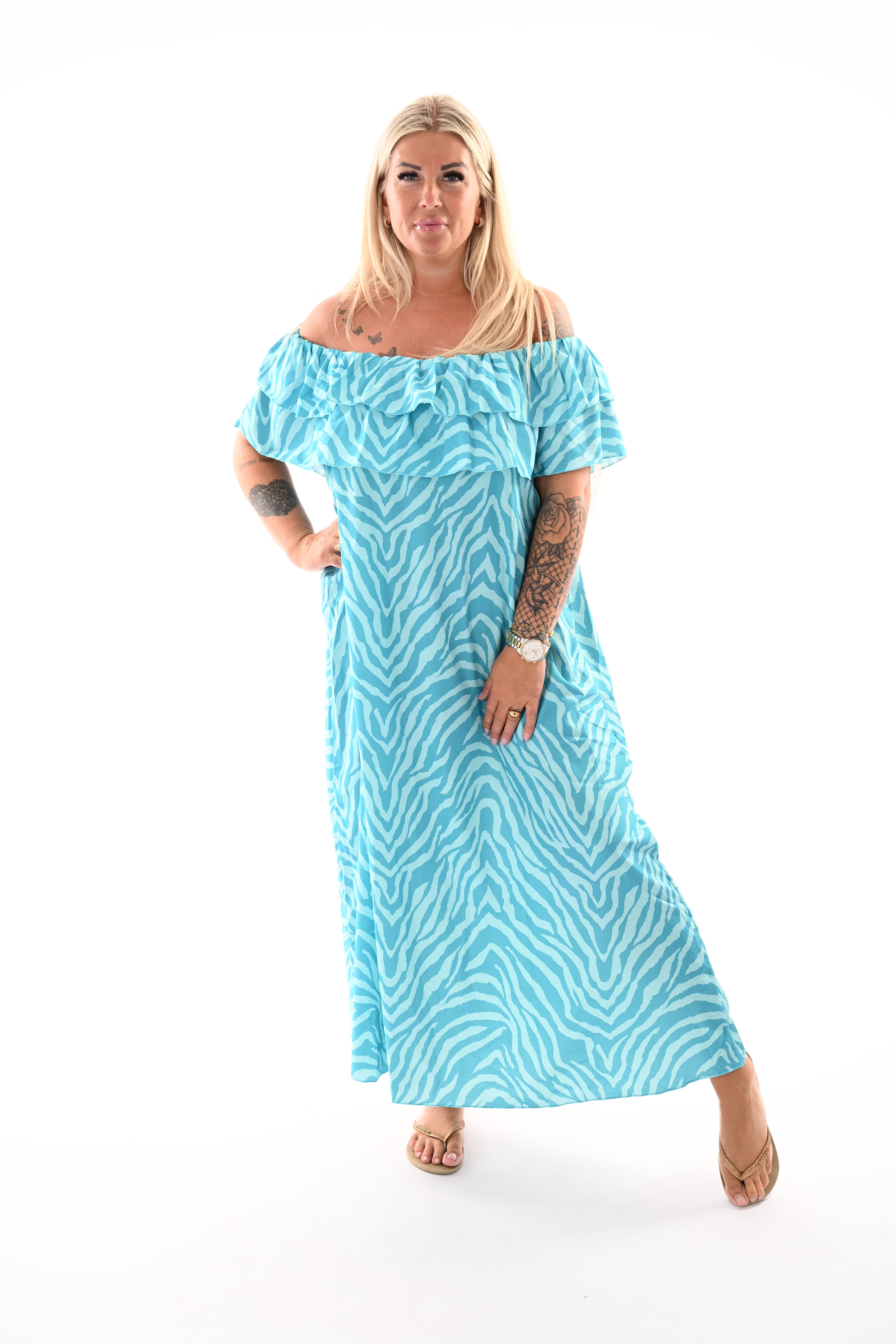 Strapless jurk zebra print turquoise/mint
