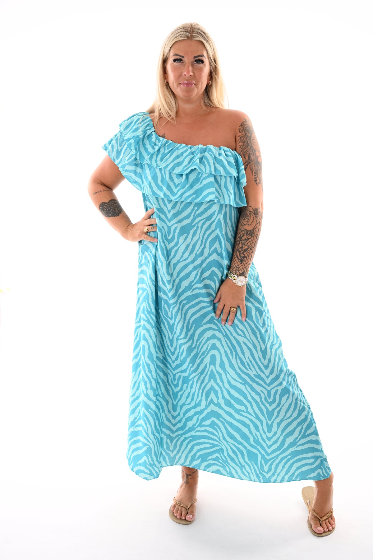 Strapless jurk zebra print turquoise/mint