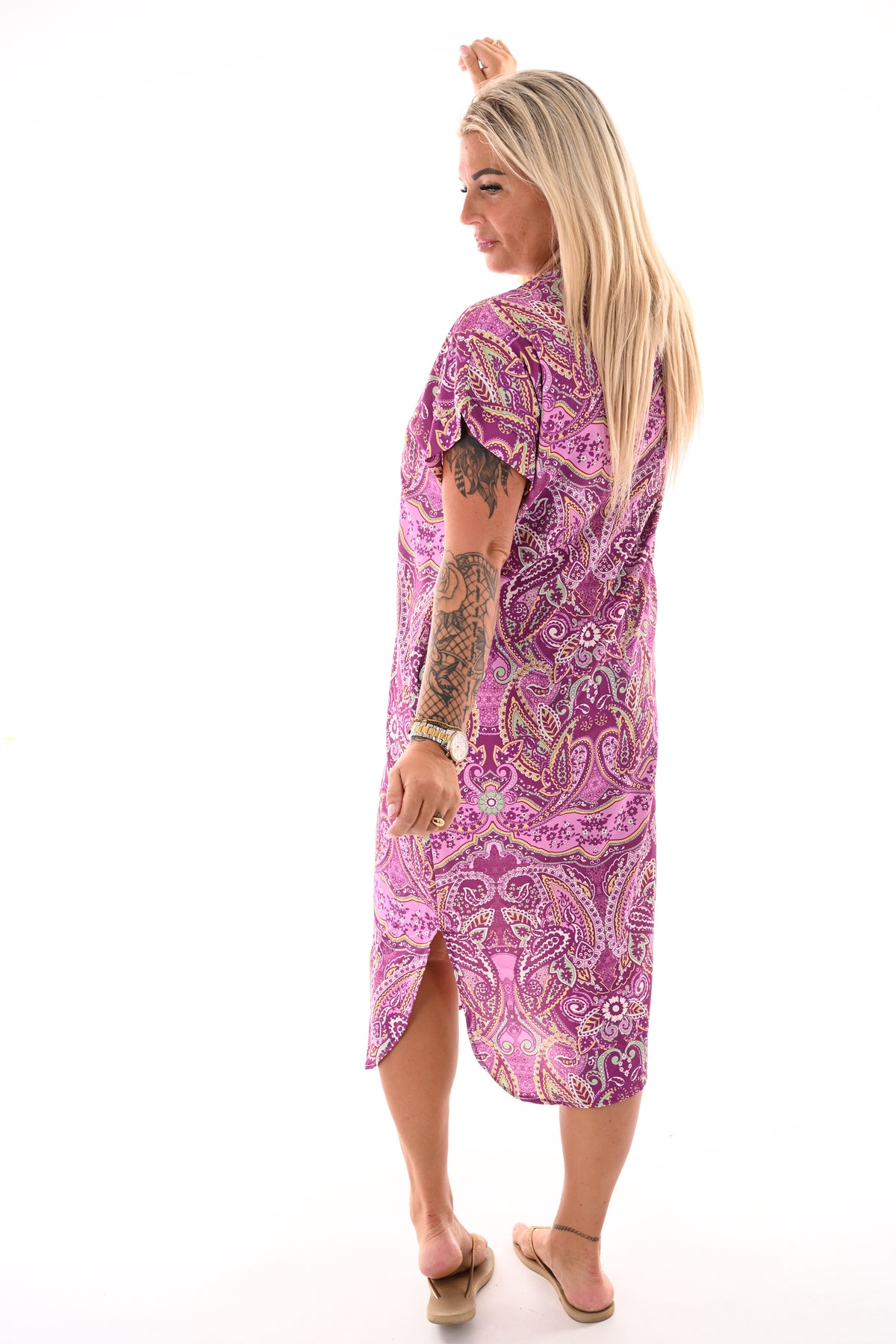 Jurk met zakken print paars/mint