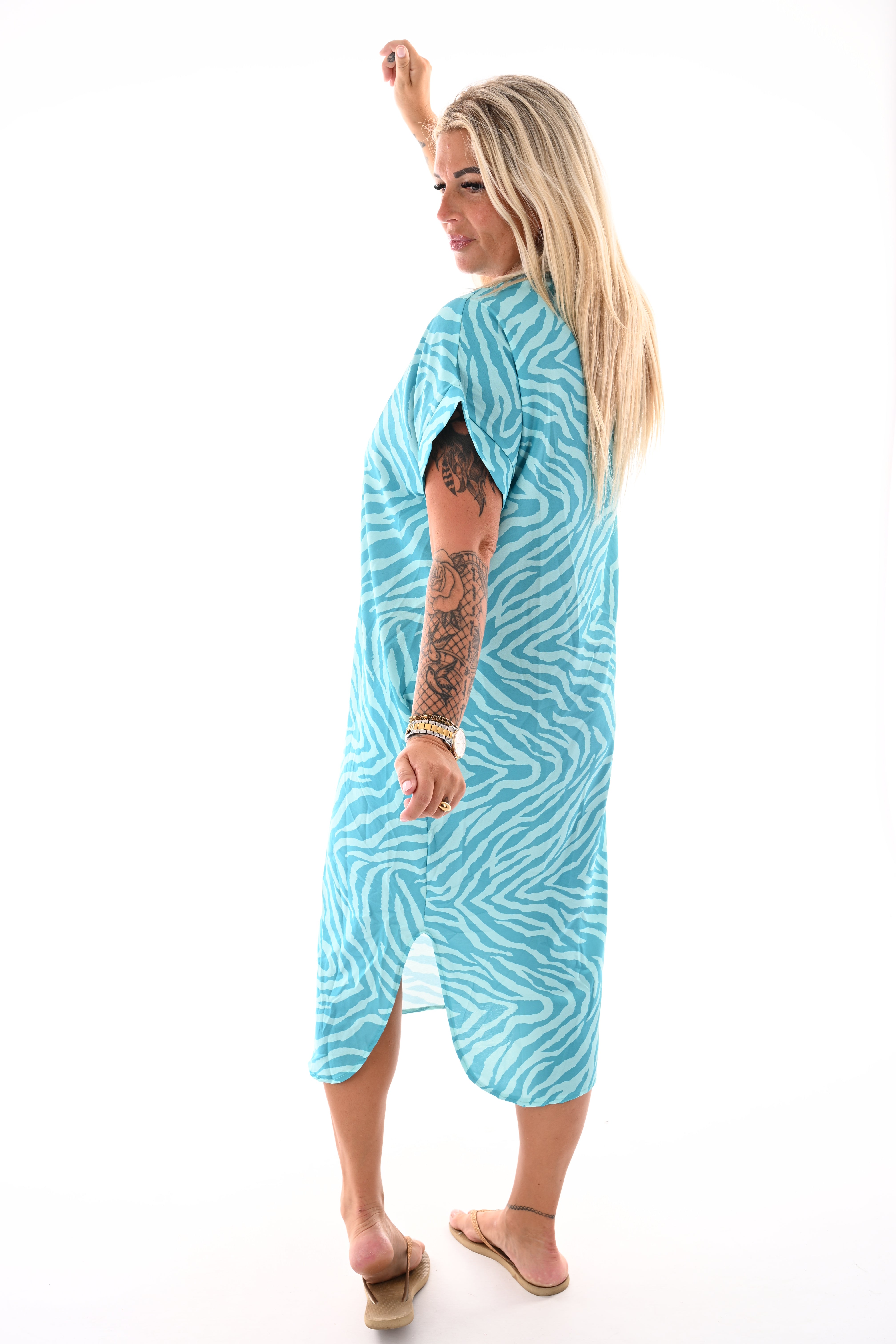 Jurk met zakken print turquoise/mint