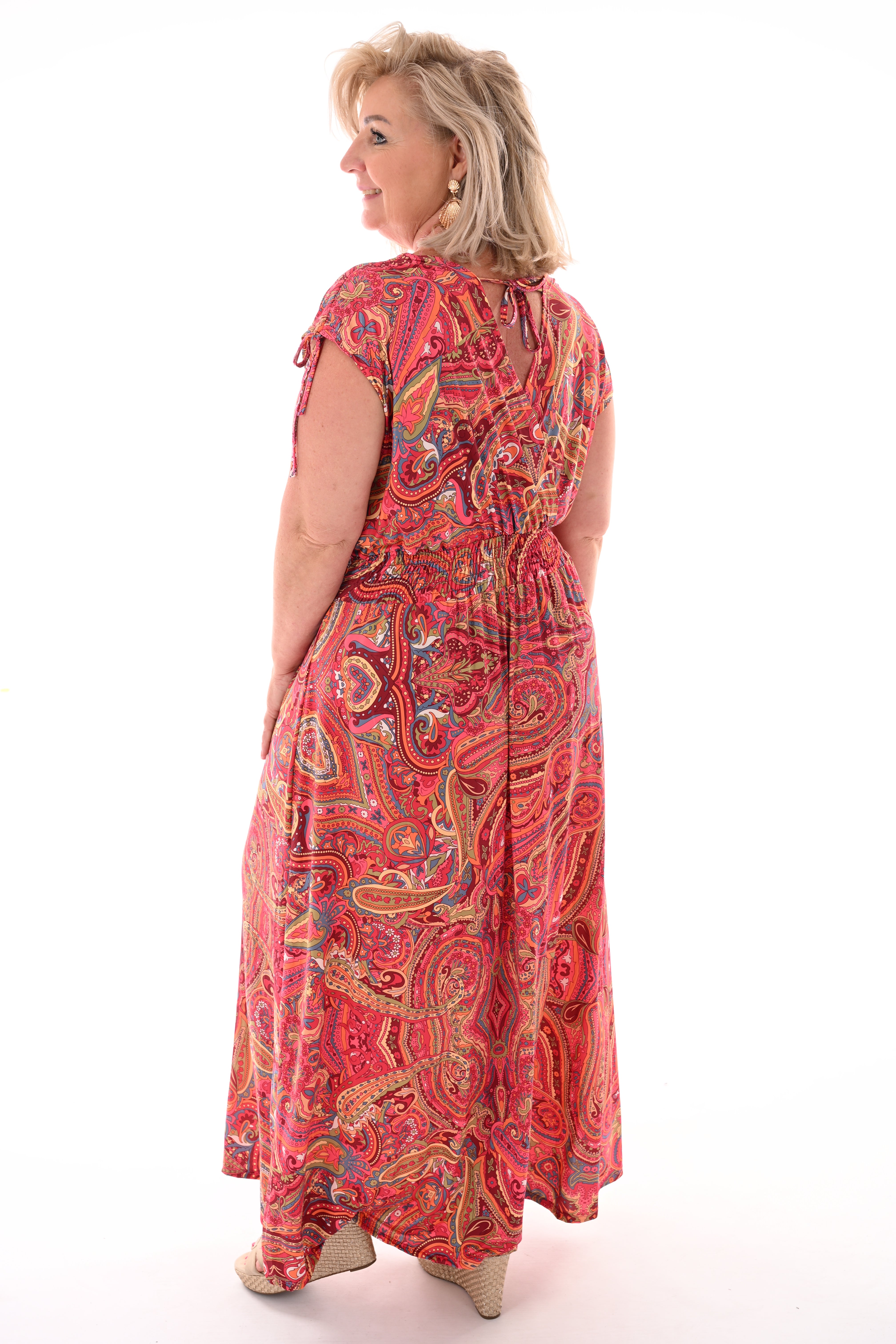 Lange jurk magic print paisley bordeaux/lime