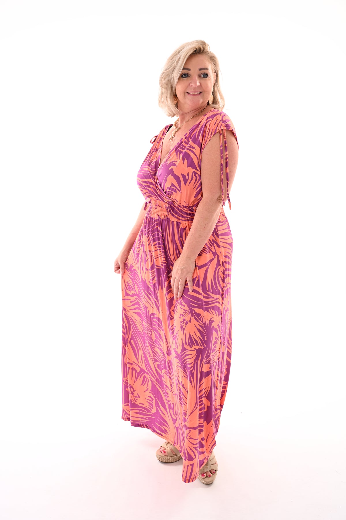 Lange jurk magic print paars/oranje