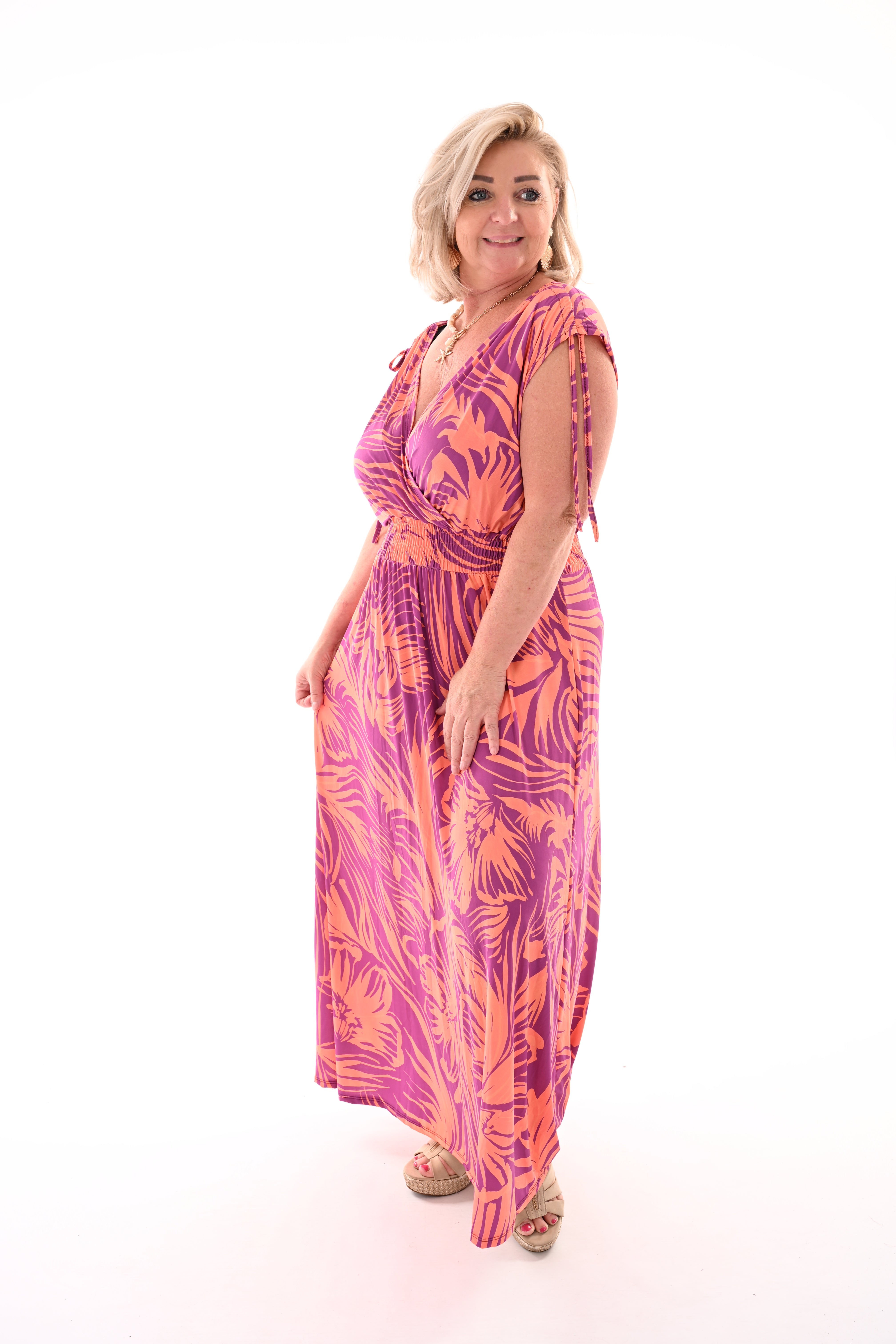 Lange jurk magic print paars/oranje
