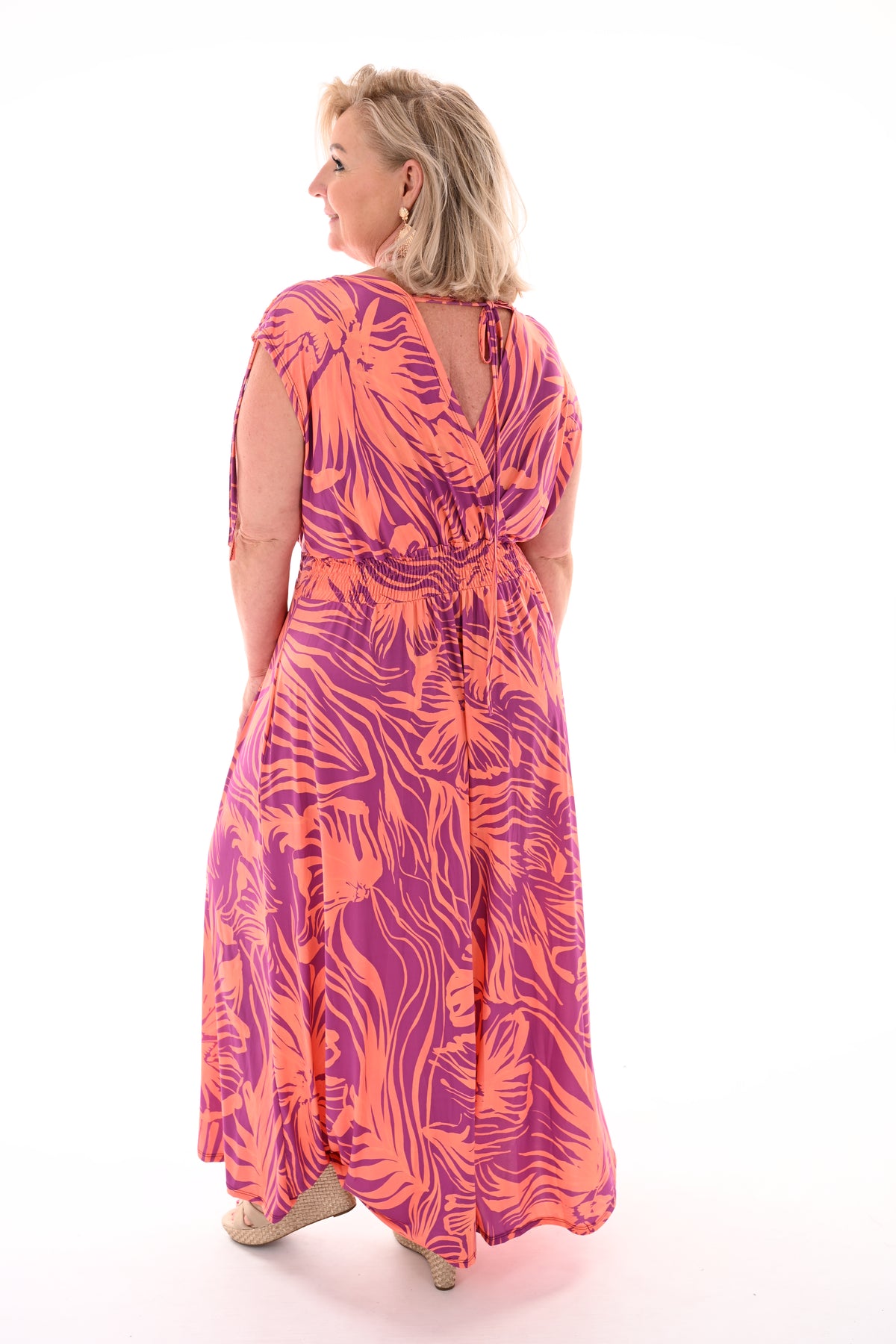 Lange jurk magic print paars/oranje