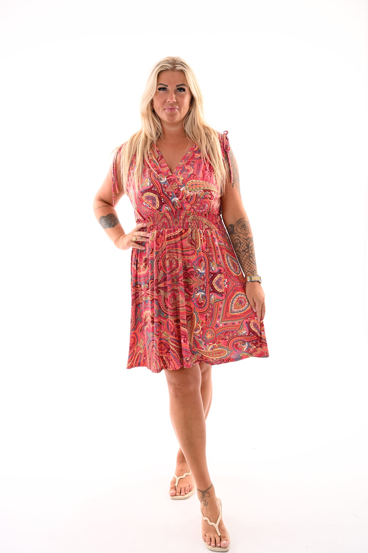 Korte  jurk magic print paisley bordeaux/lime
