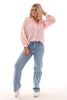 Korte doorknoop blouse pofmouwen licht roze