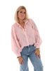 Korte doorknoop blouse pofmouwen licht roze