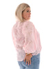 Korte doorknoop blouse pofmouwen licht roze