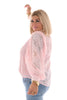 Korte doorknoop blouse pofmouwen licht roze