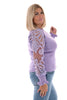 Trui met broderie mouwen lila
