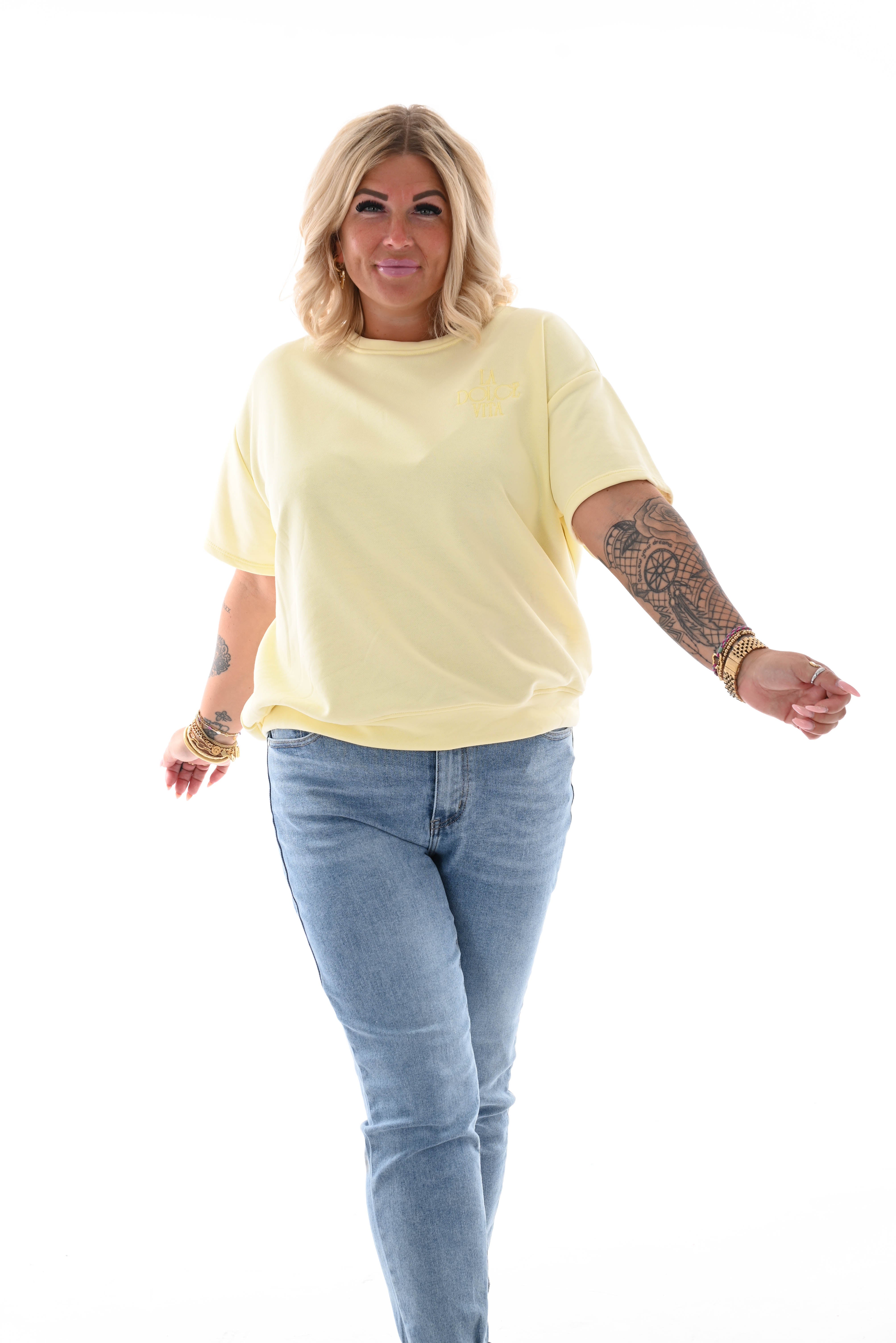 Sweater korte mouwen la dolce vita lichtgeel
