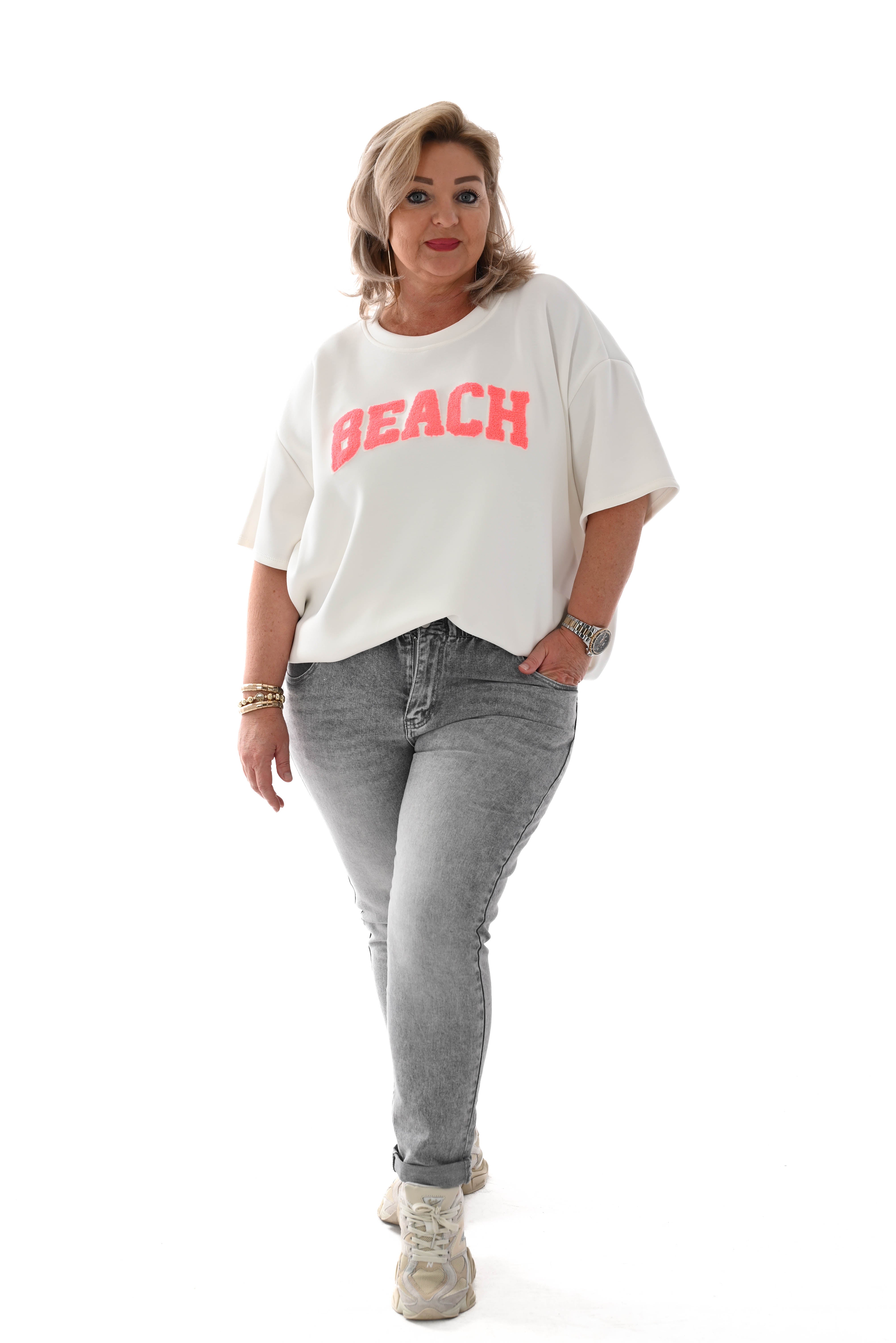 T-shirt Beach roomwit/felroze