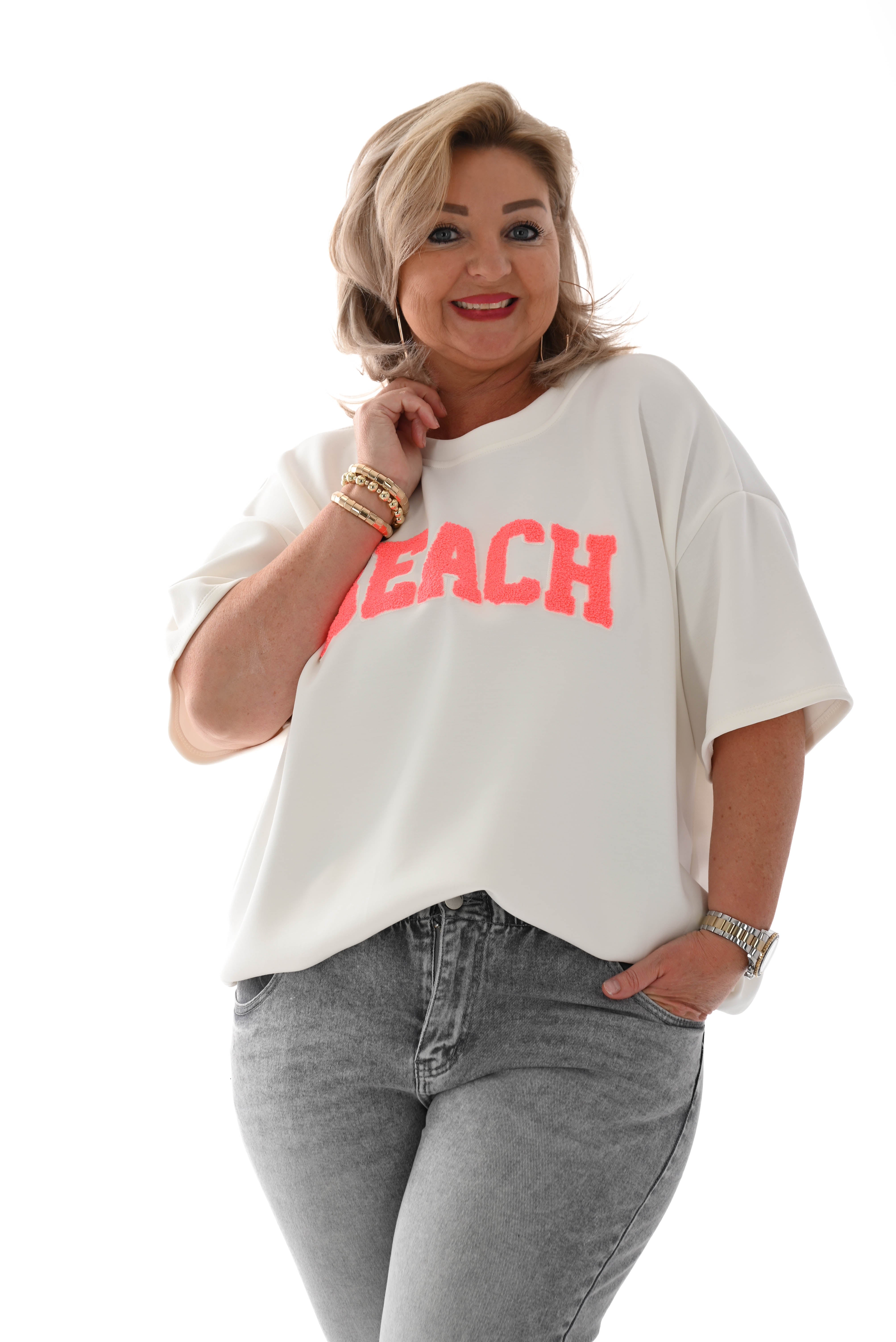 T-shirt Beach roomwit/felroze