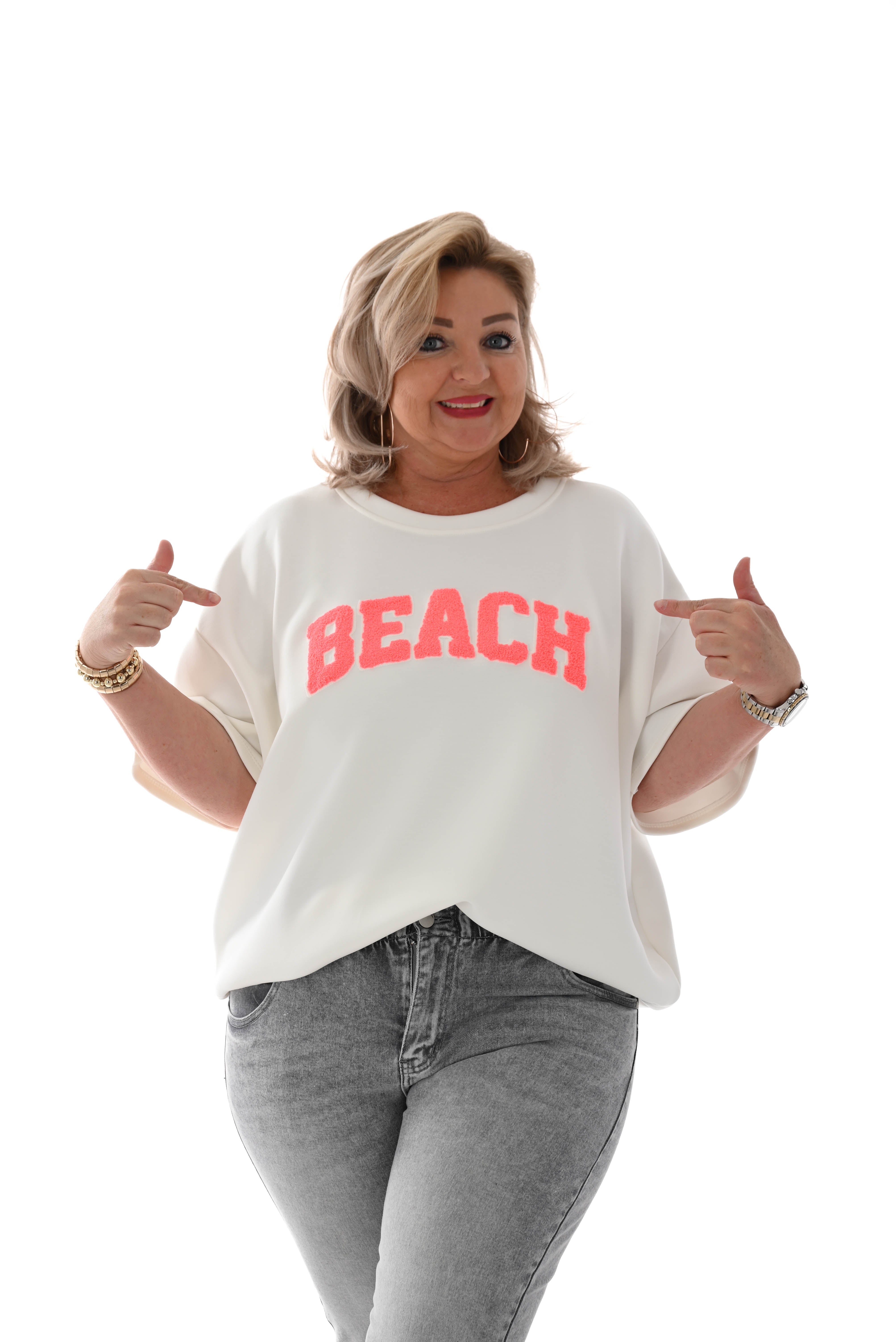 T-shirt Beach roomwit/felroze