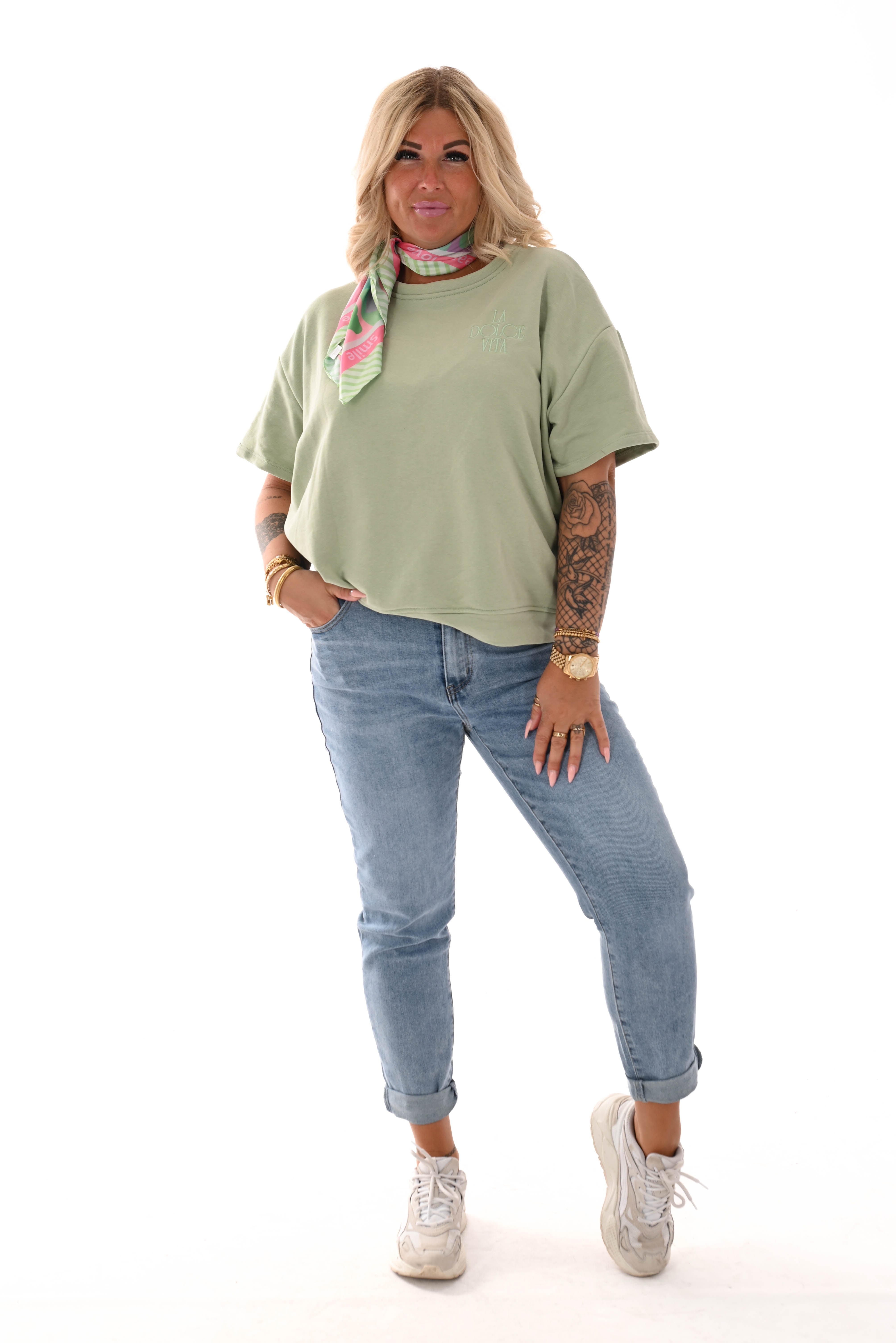 Sweater korte mouwen la dolce vita groen