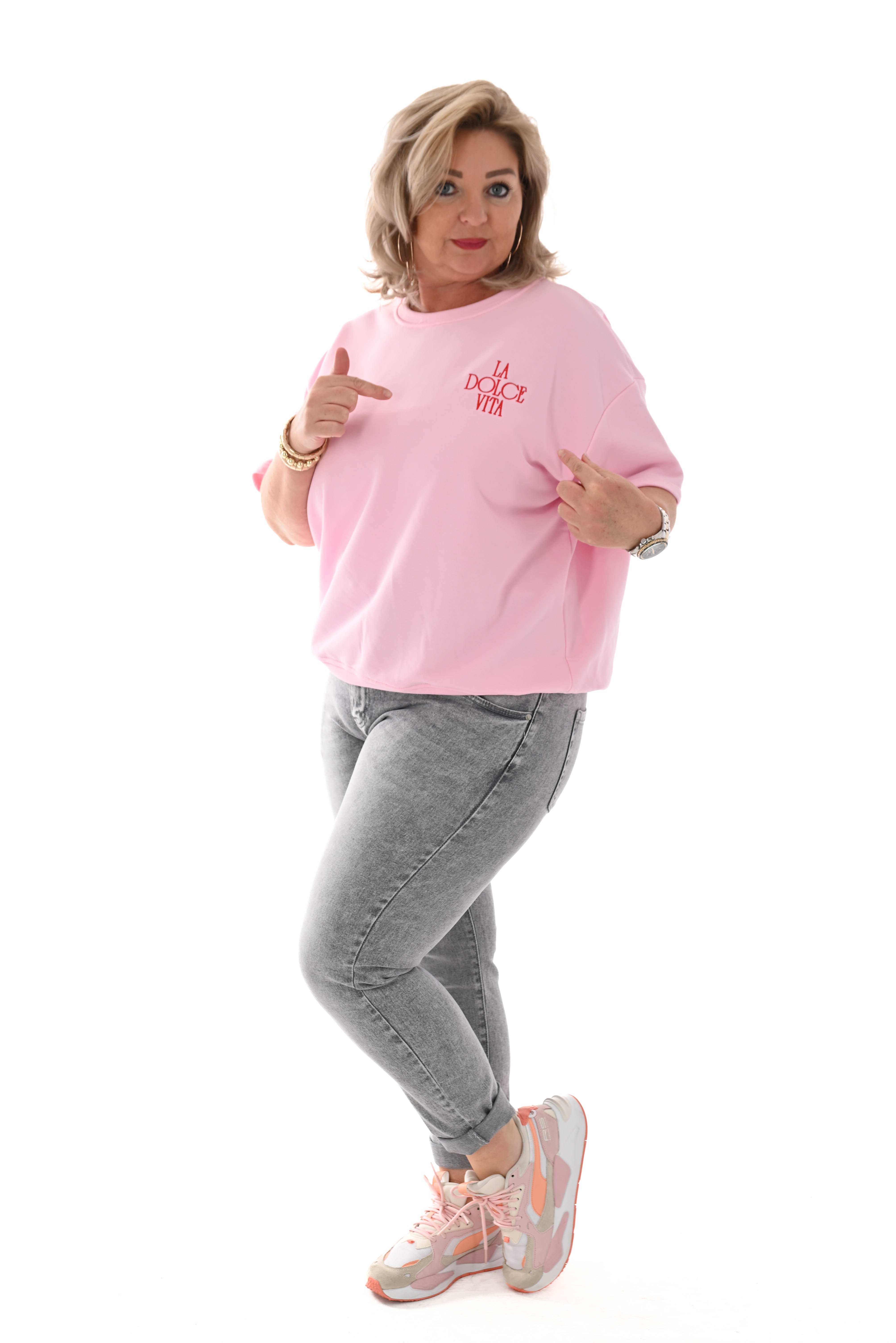 Sweater korte mouwen la dolce vita roze