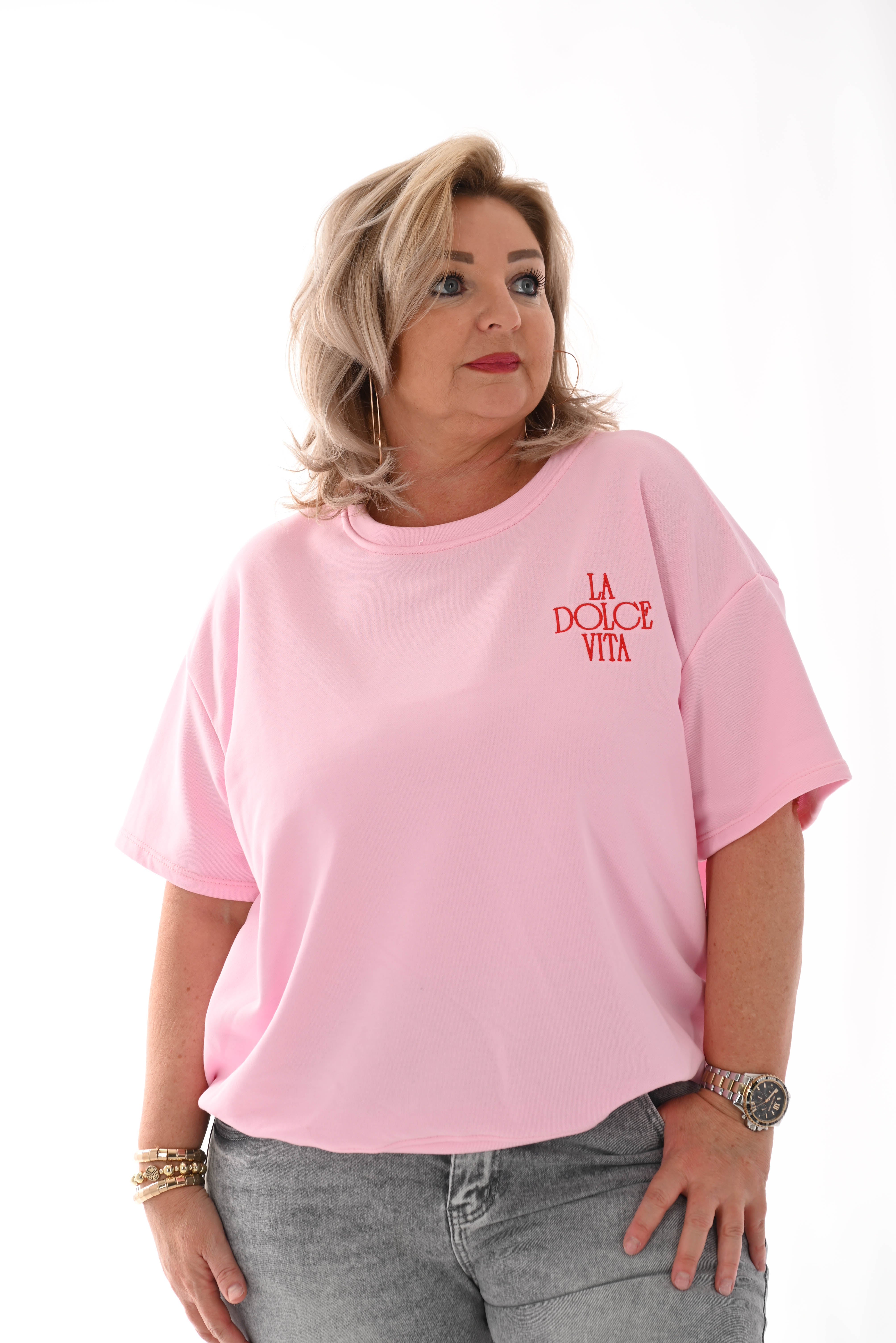 Sweater korte mouwen la dolce vita roze