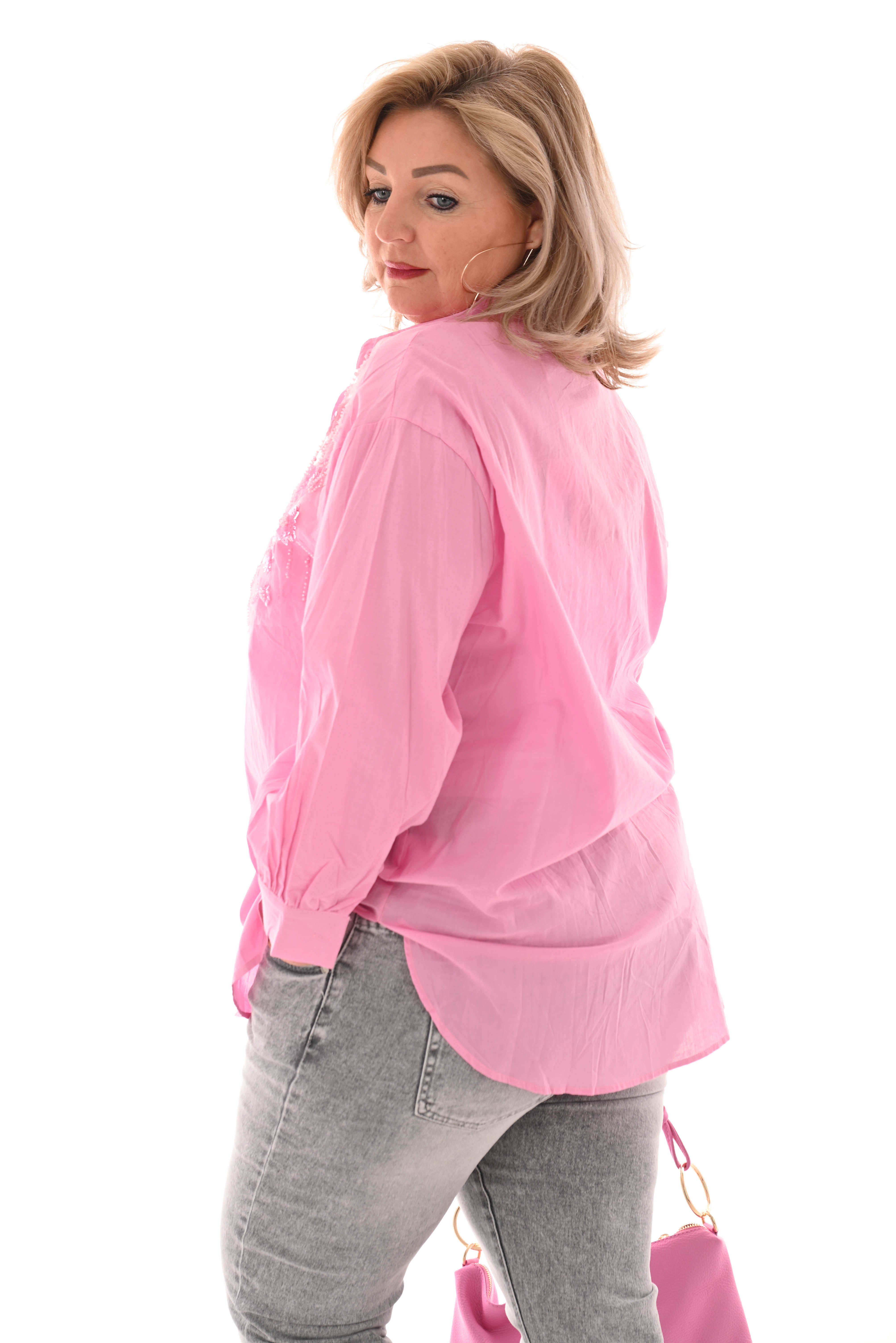 Blouse applicatie beads roze