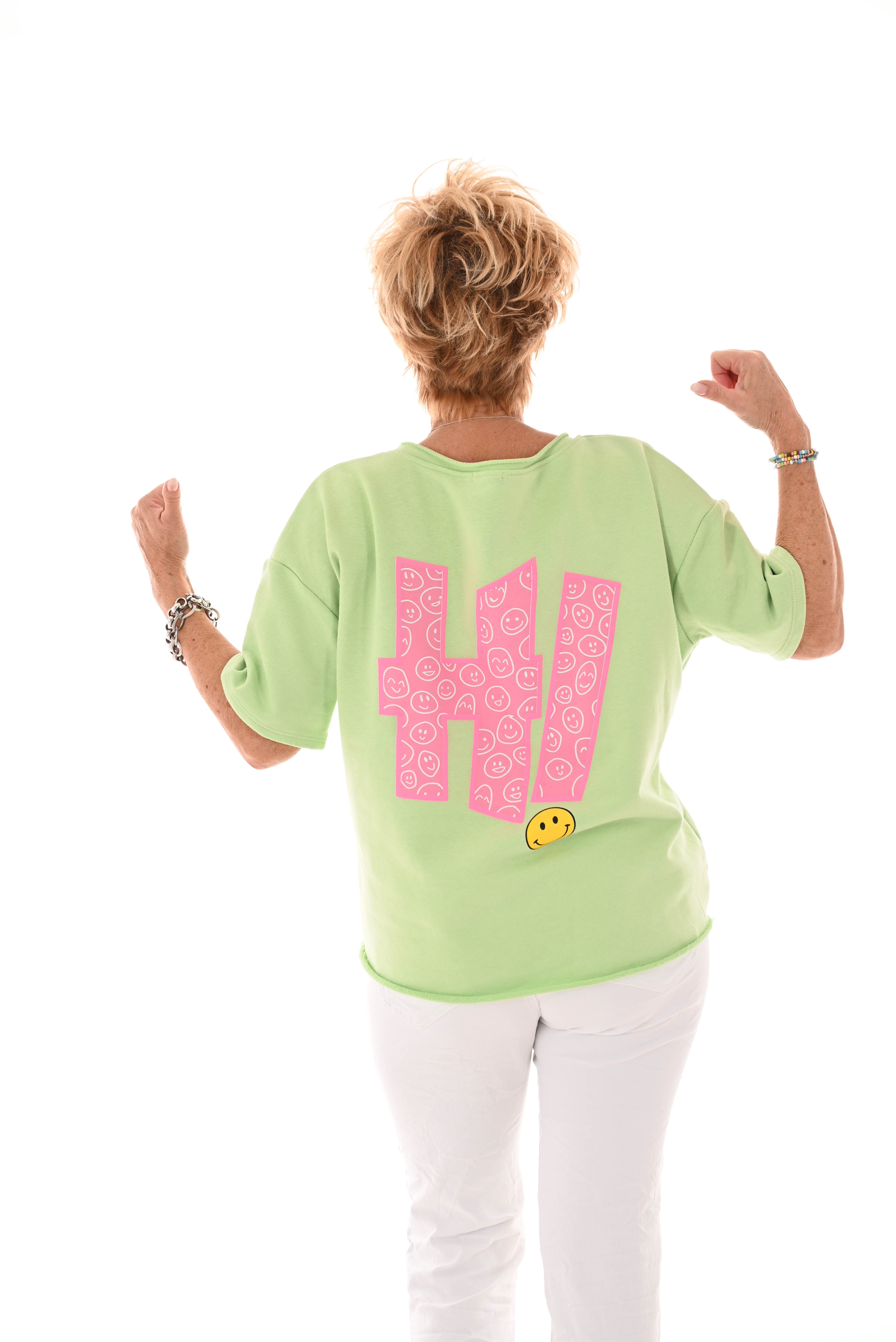 Sweater korte mouwen smiley pistache