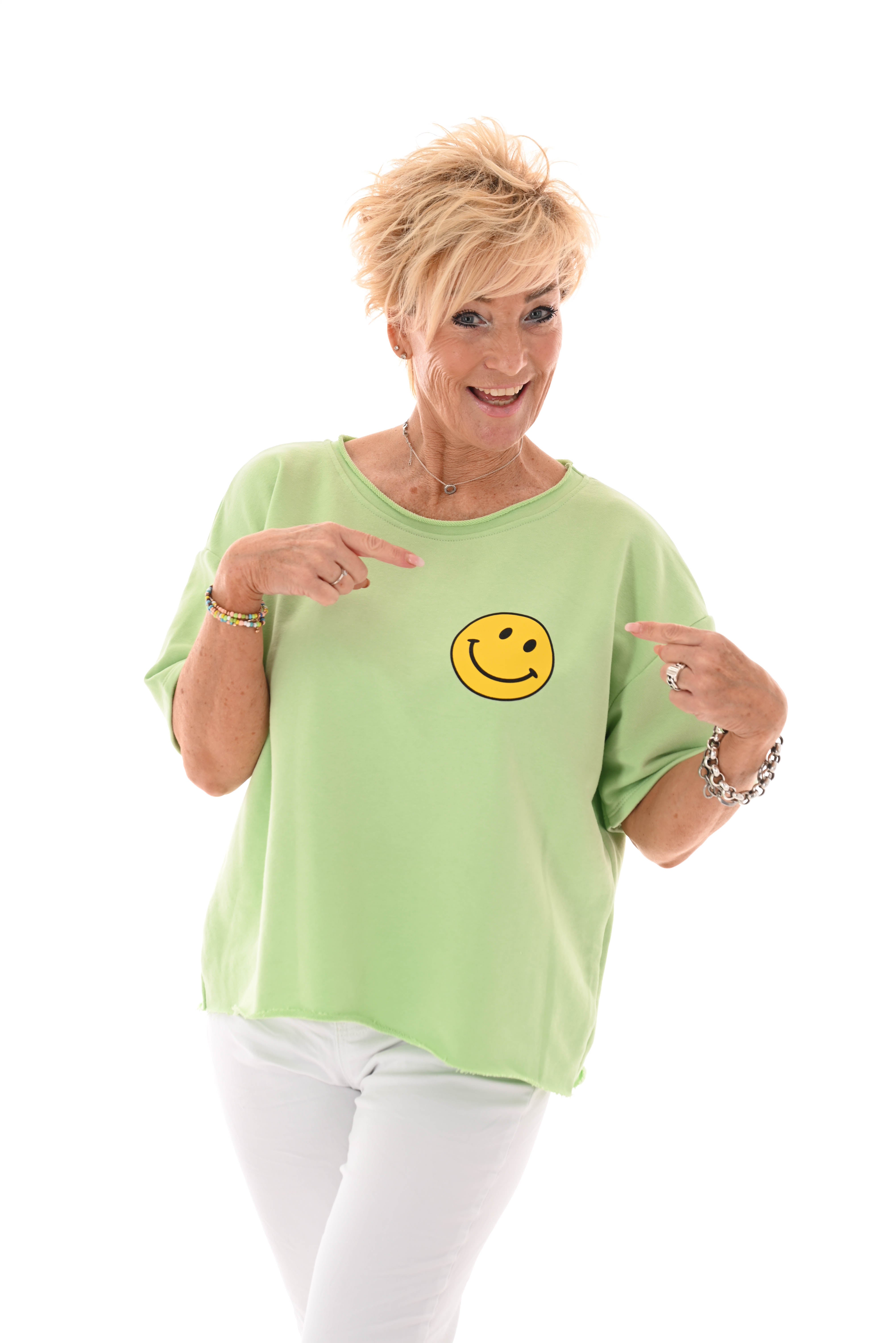 Sweater korte mouwen smiley pistache