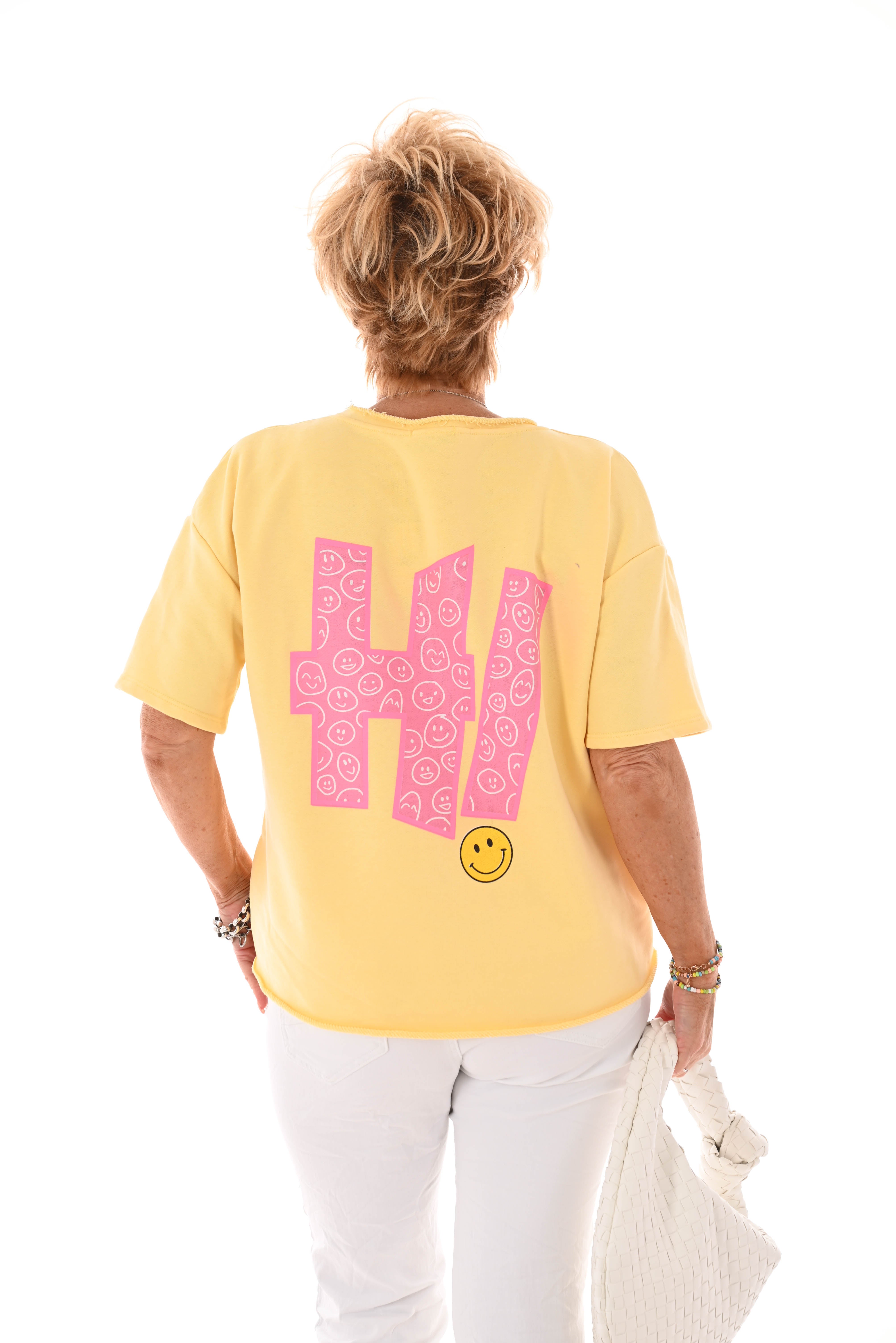 Sweater korte mouwen smiley geel