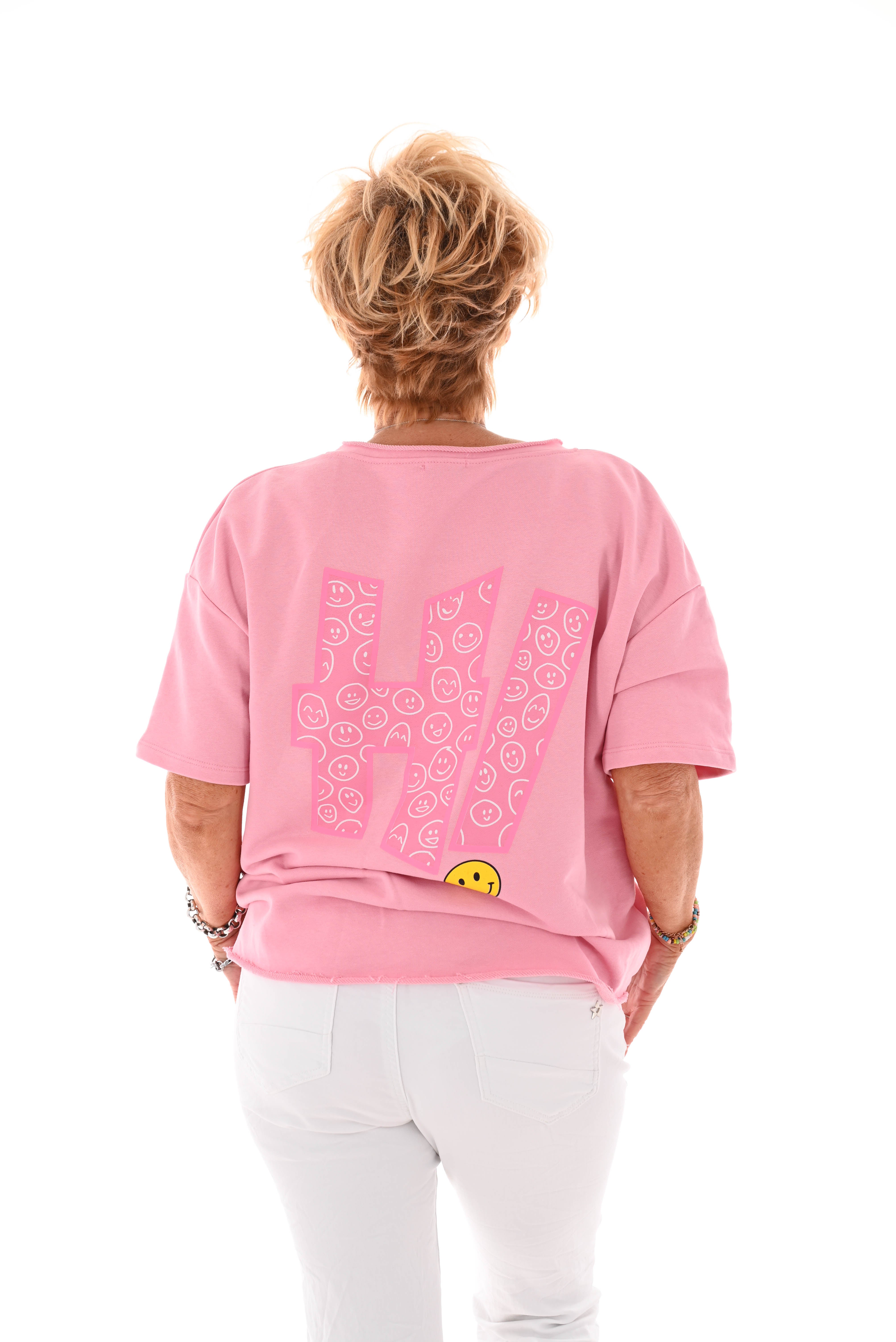 Sweater korte mouwen smiley roze