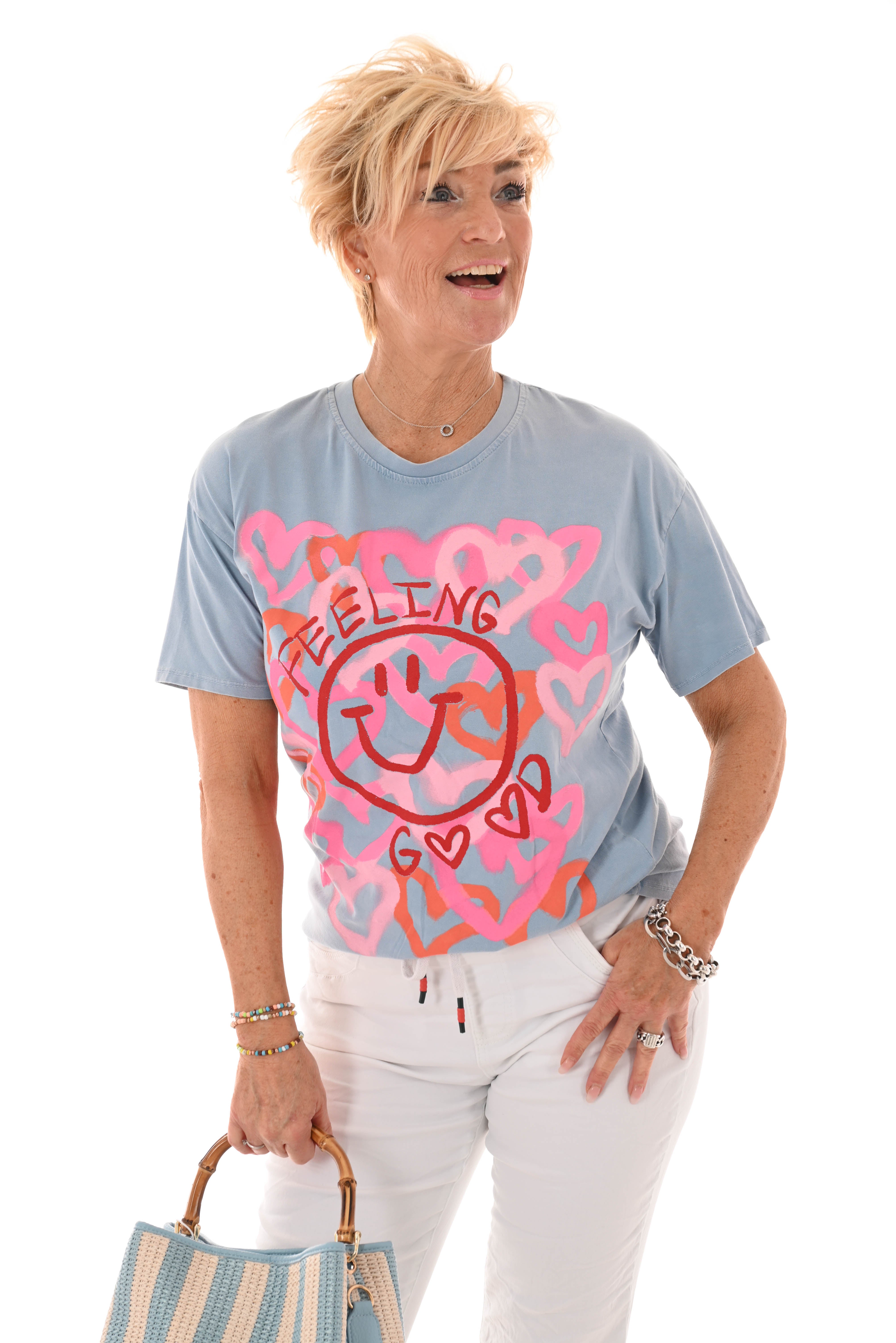 T-shirt feeling good blauw