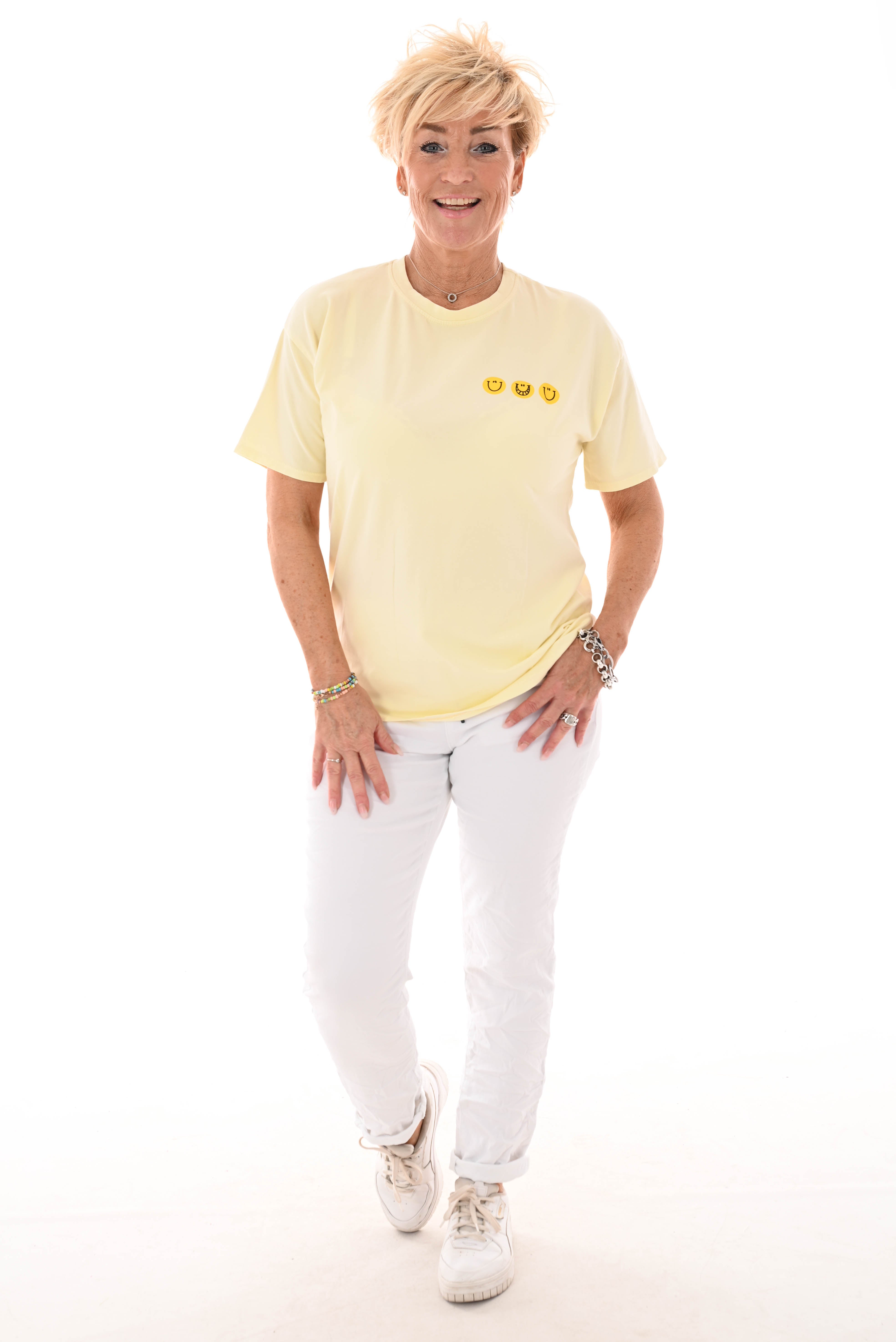 T-shirt smile always lichtgeel