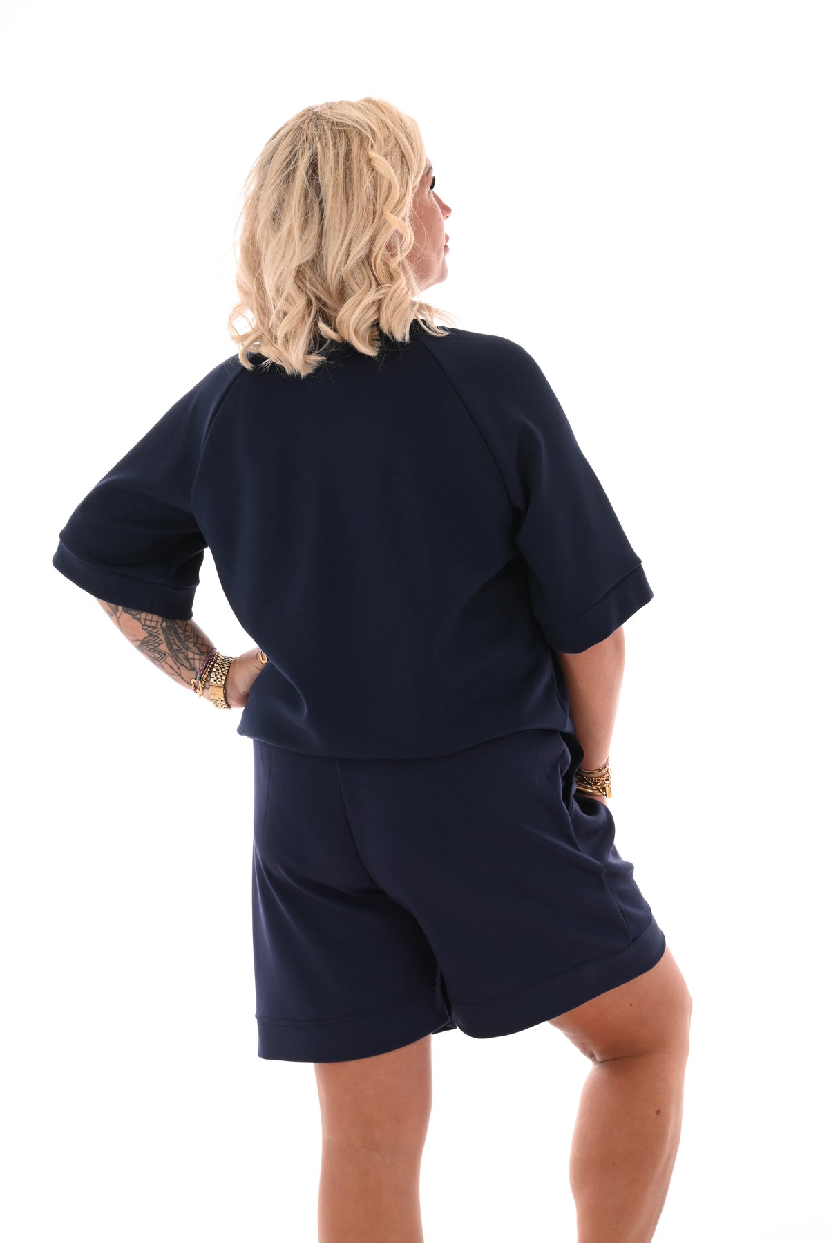 Tweedelig set short uni marineblauw