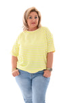 Sweater korte mouwen gestreept creme/neongeel