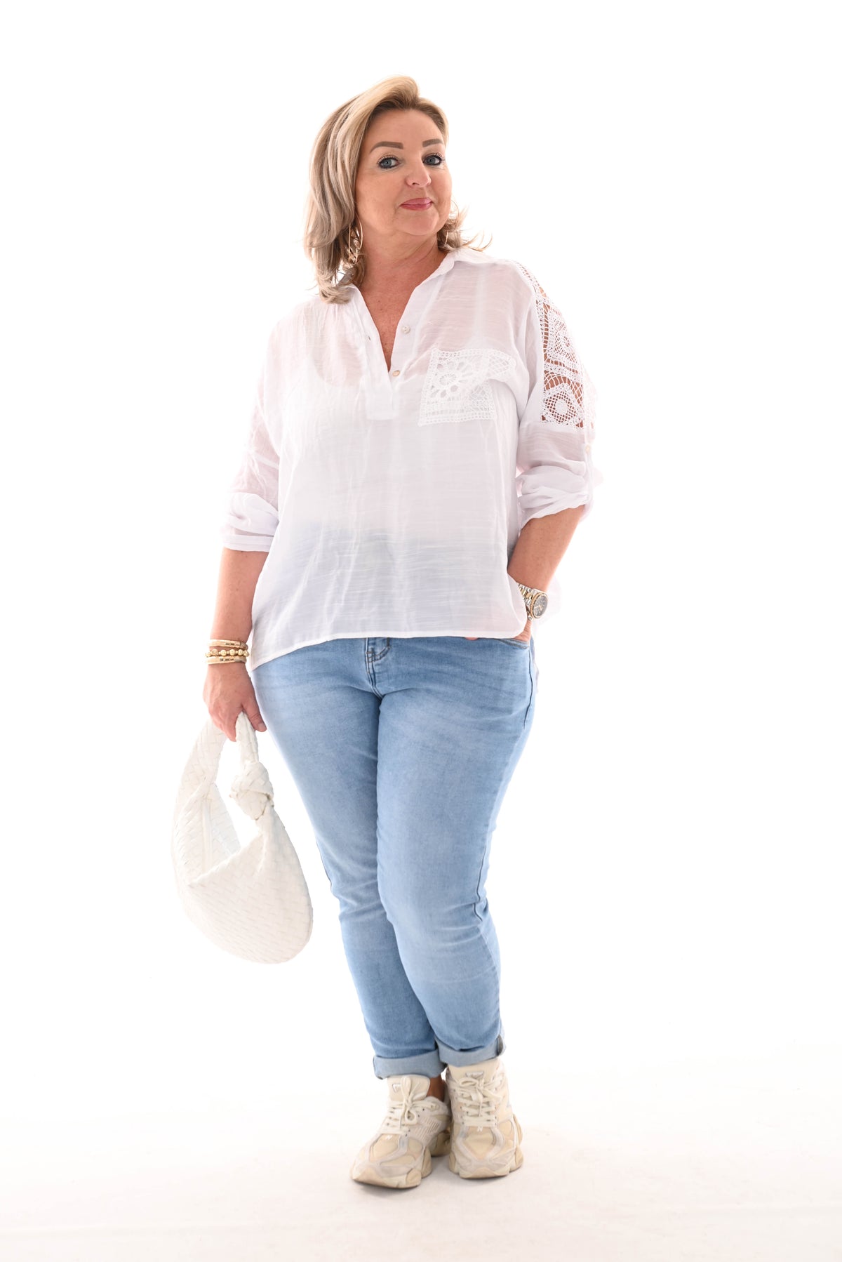 Blouse gehaakte borstzak wit