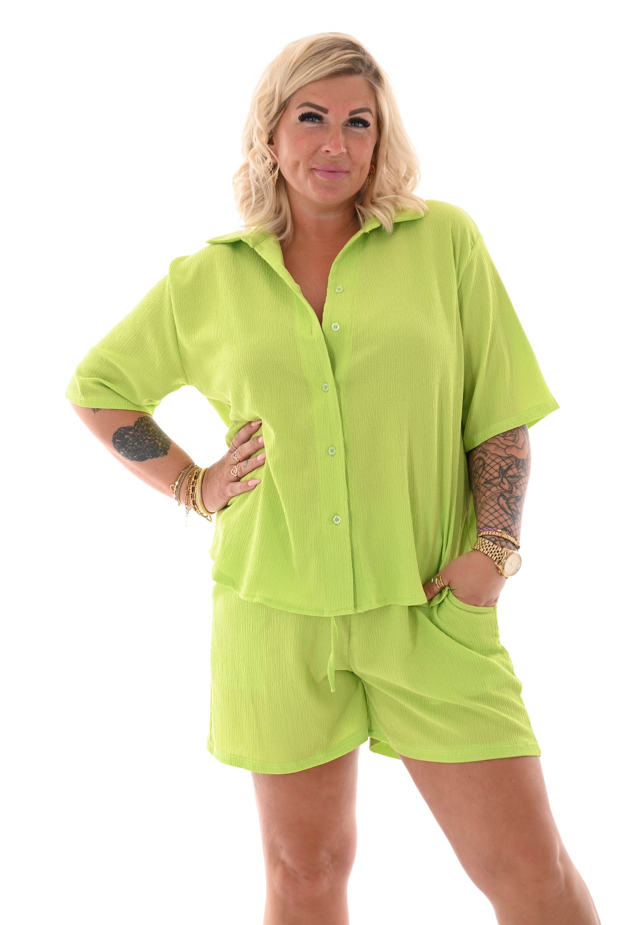 Tweedelig set crepe short lime