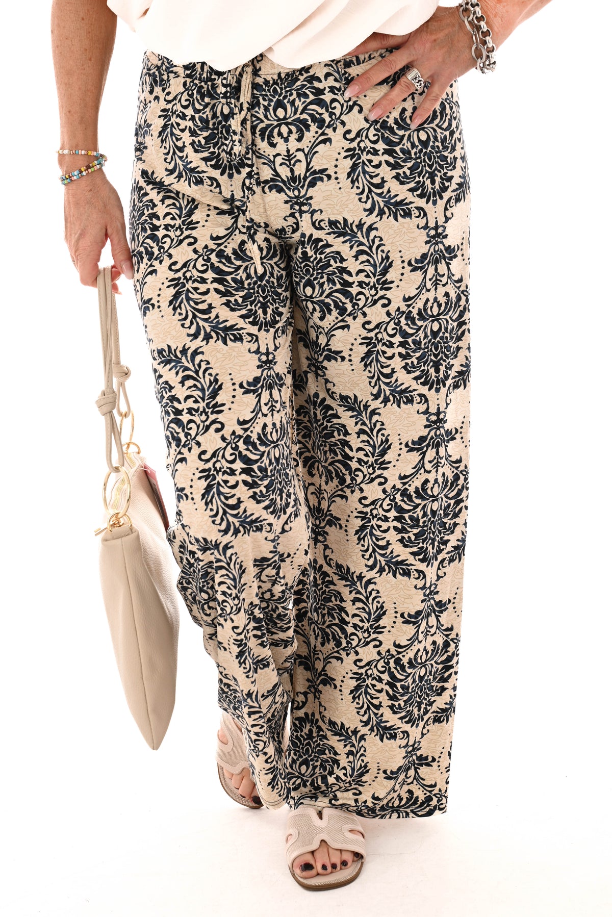 Broek print barok klein marineblauw