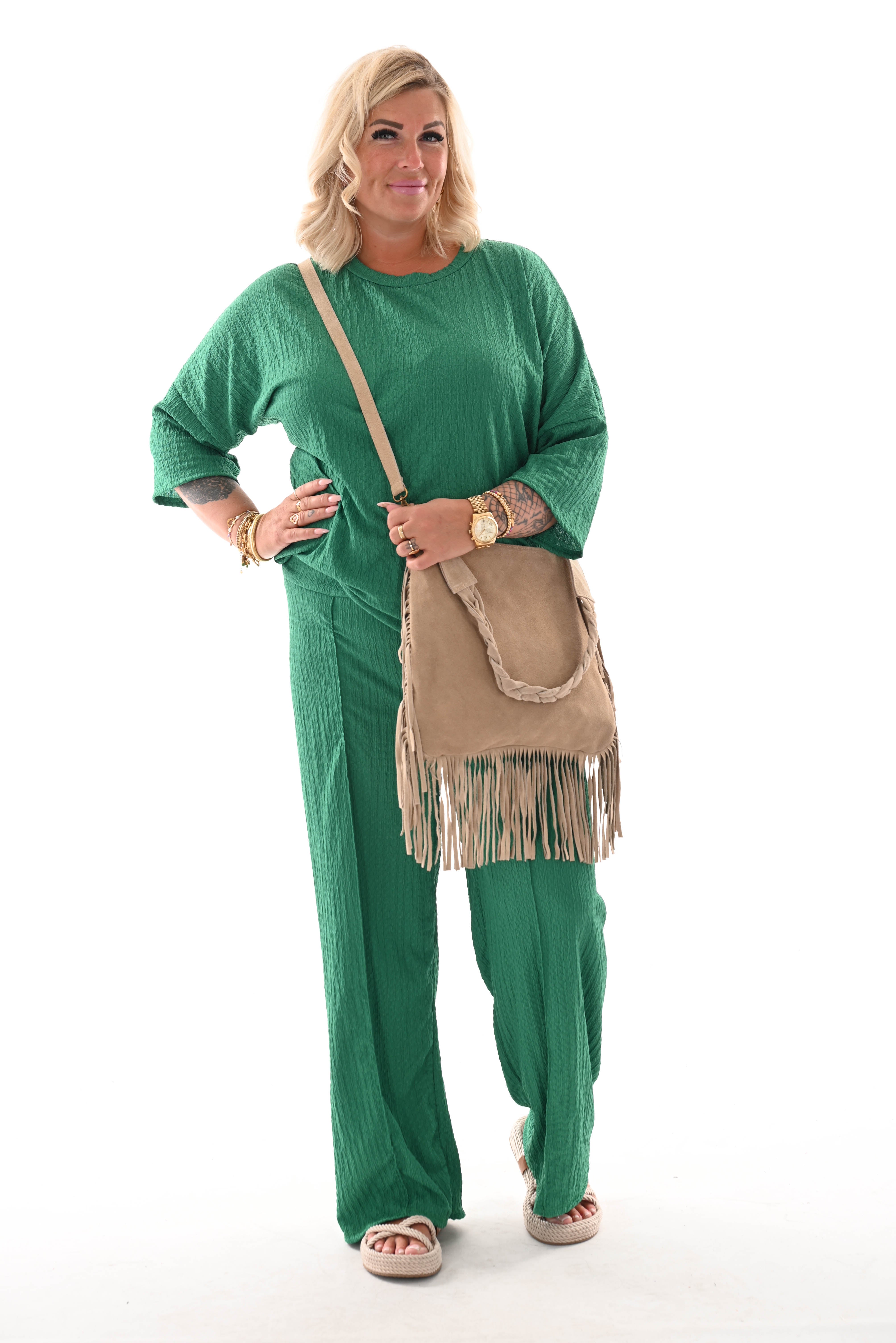 Tweedelig set crepe top 3/4e mouw groen