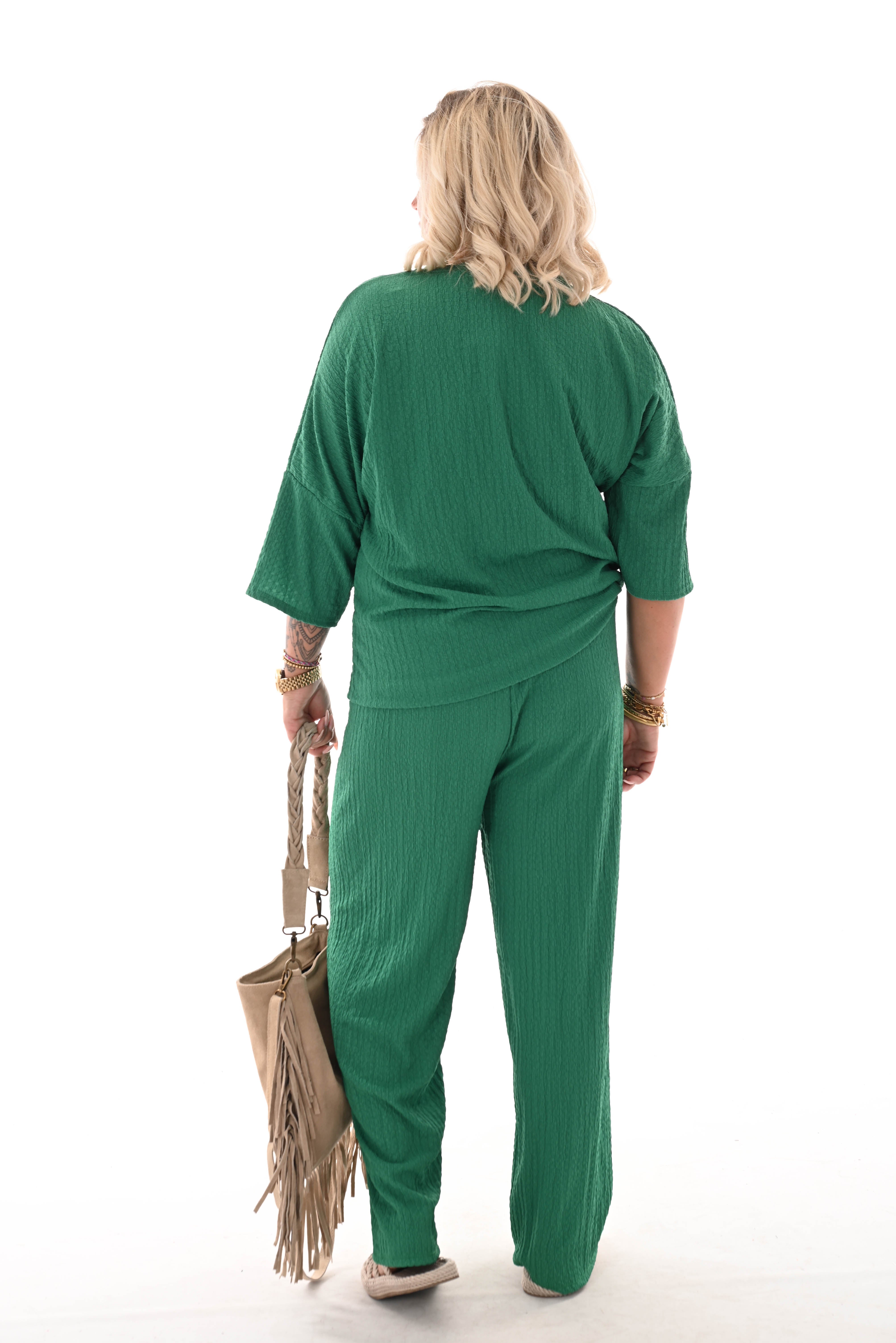 Tweedelig set crepe top 3/4e mouw groen