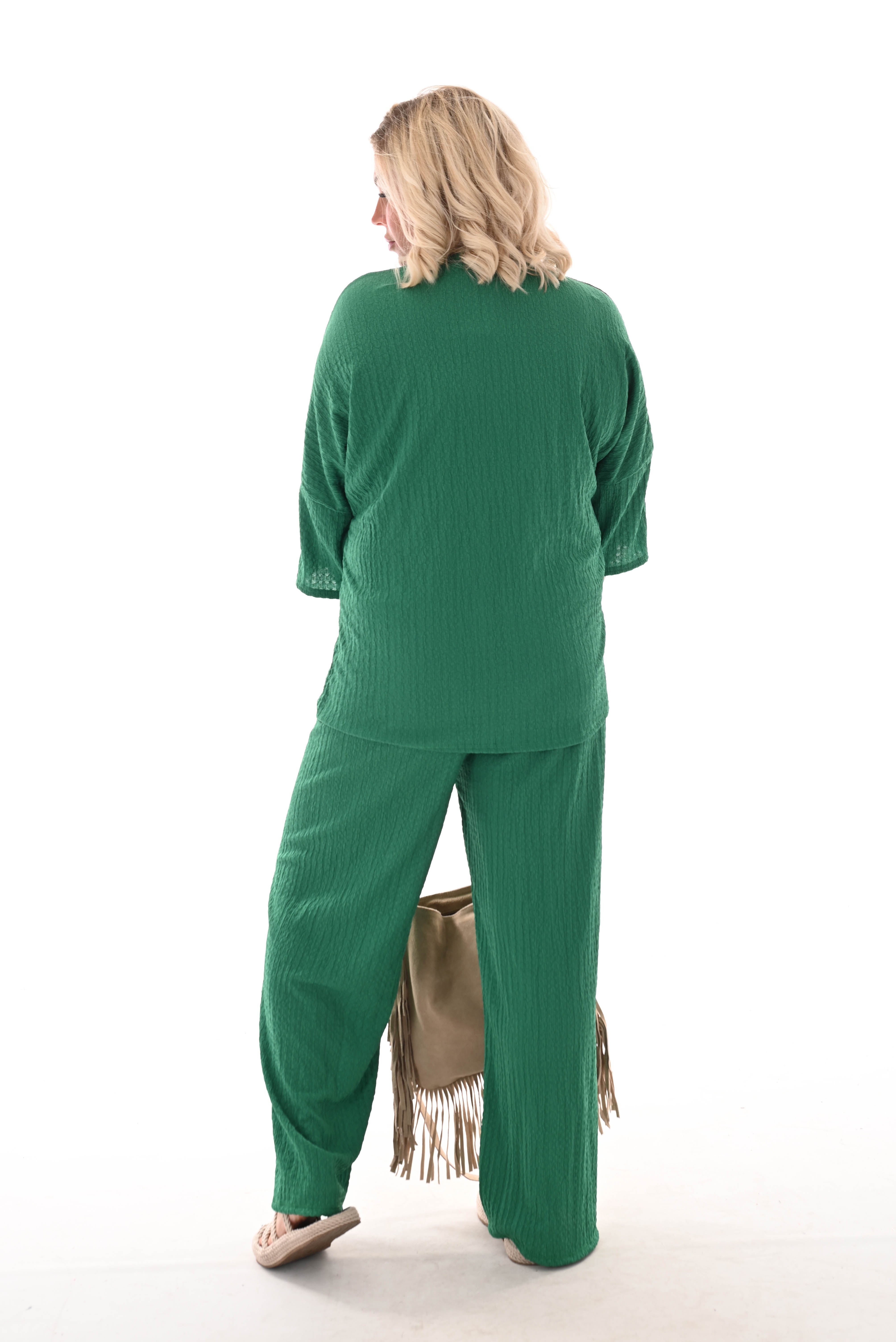 Tweedelig set crepe top 3/4e mouw groen