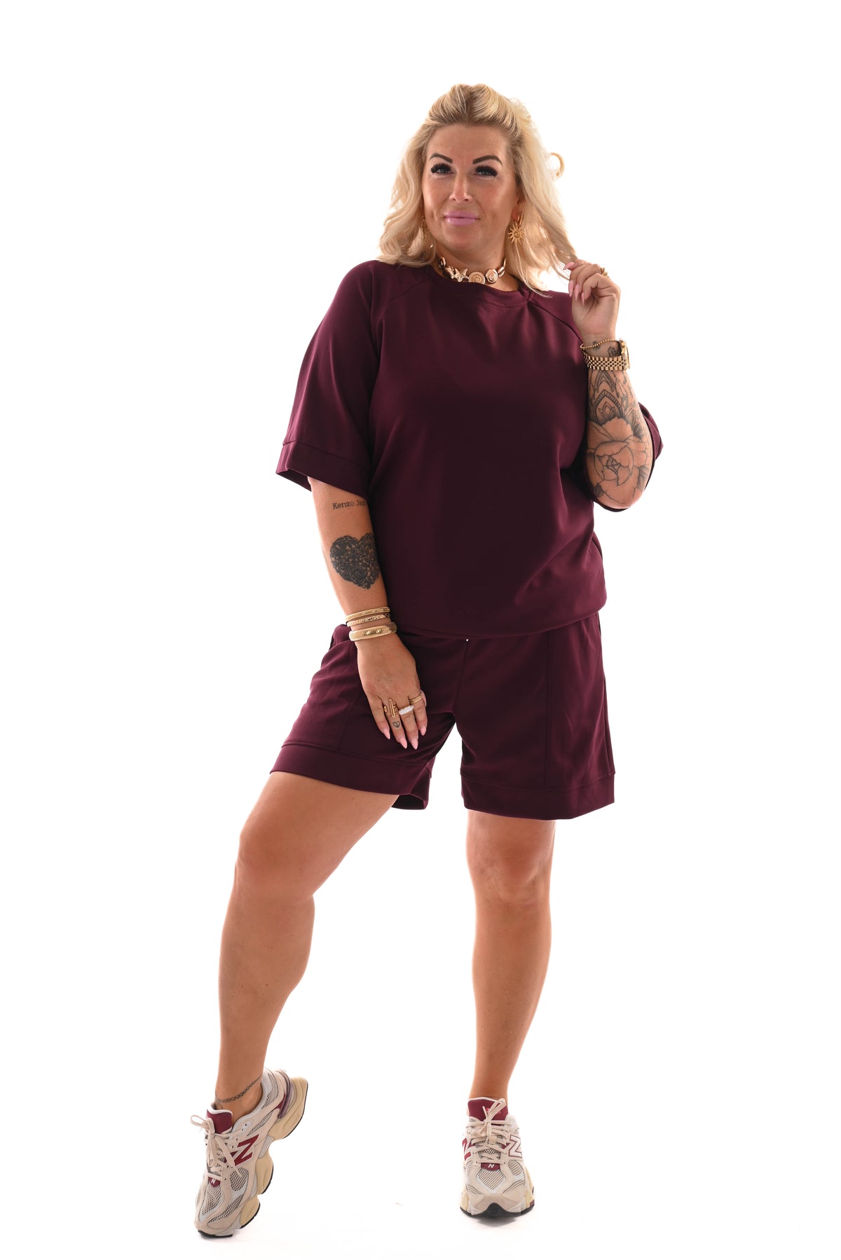 Tweedelig set short uni bordeaux