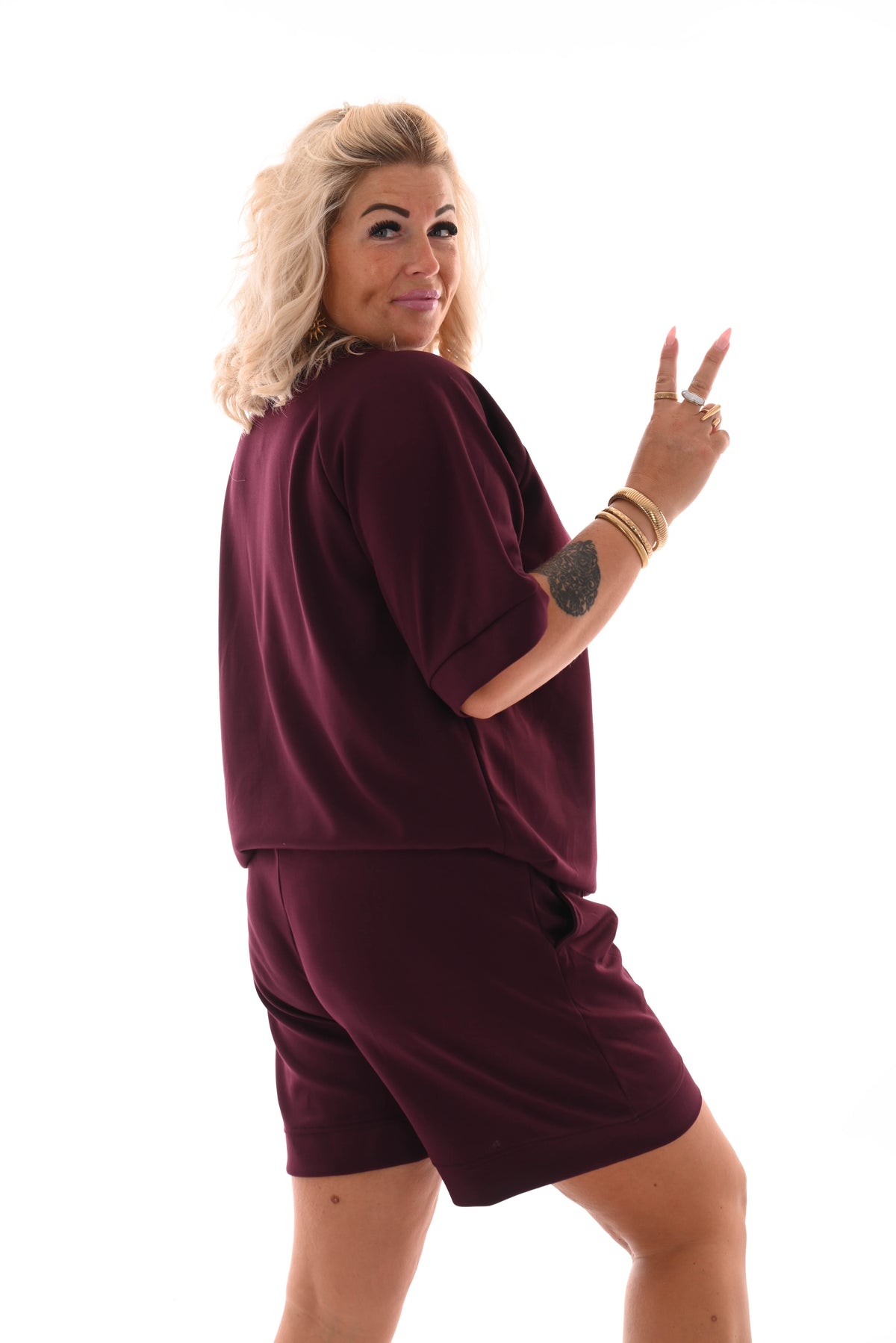 Tweedelig set short uni bordeaux