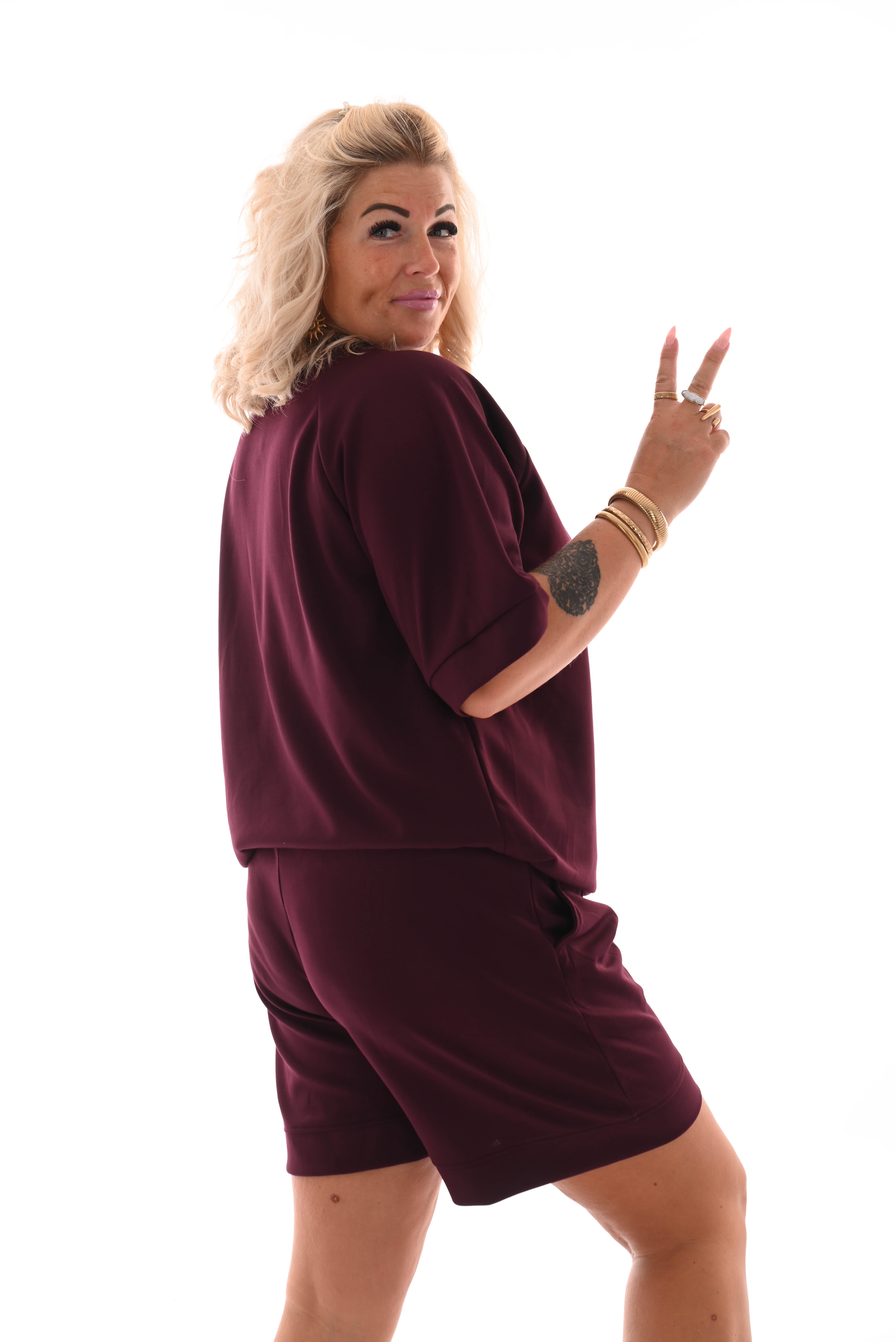 Tweedelig set short uni bordeaux
