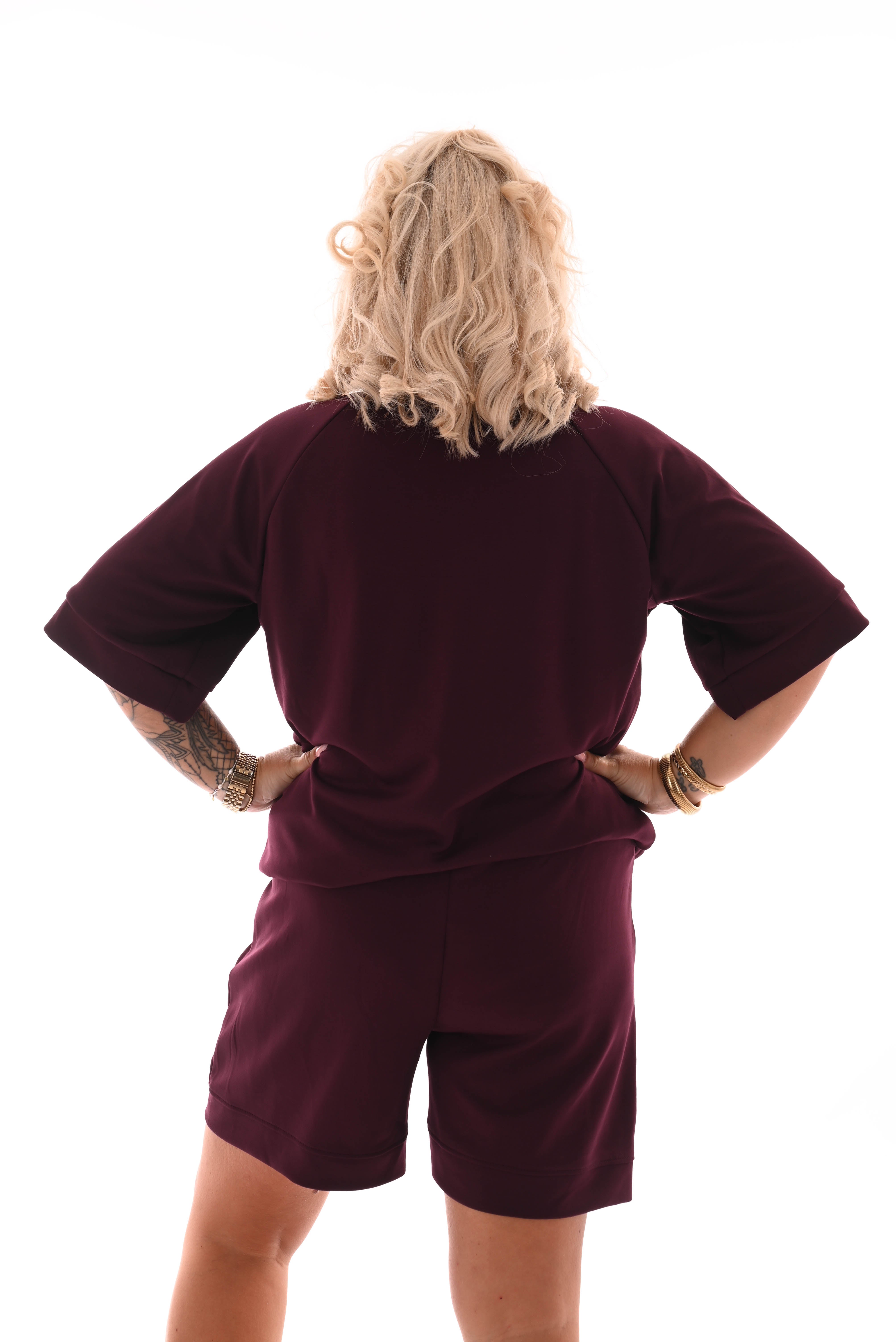 Tweedelig set short uni bordeaux