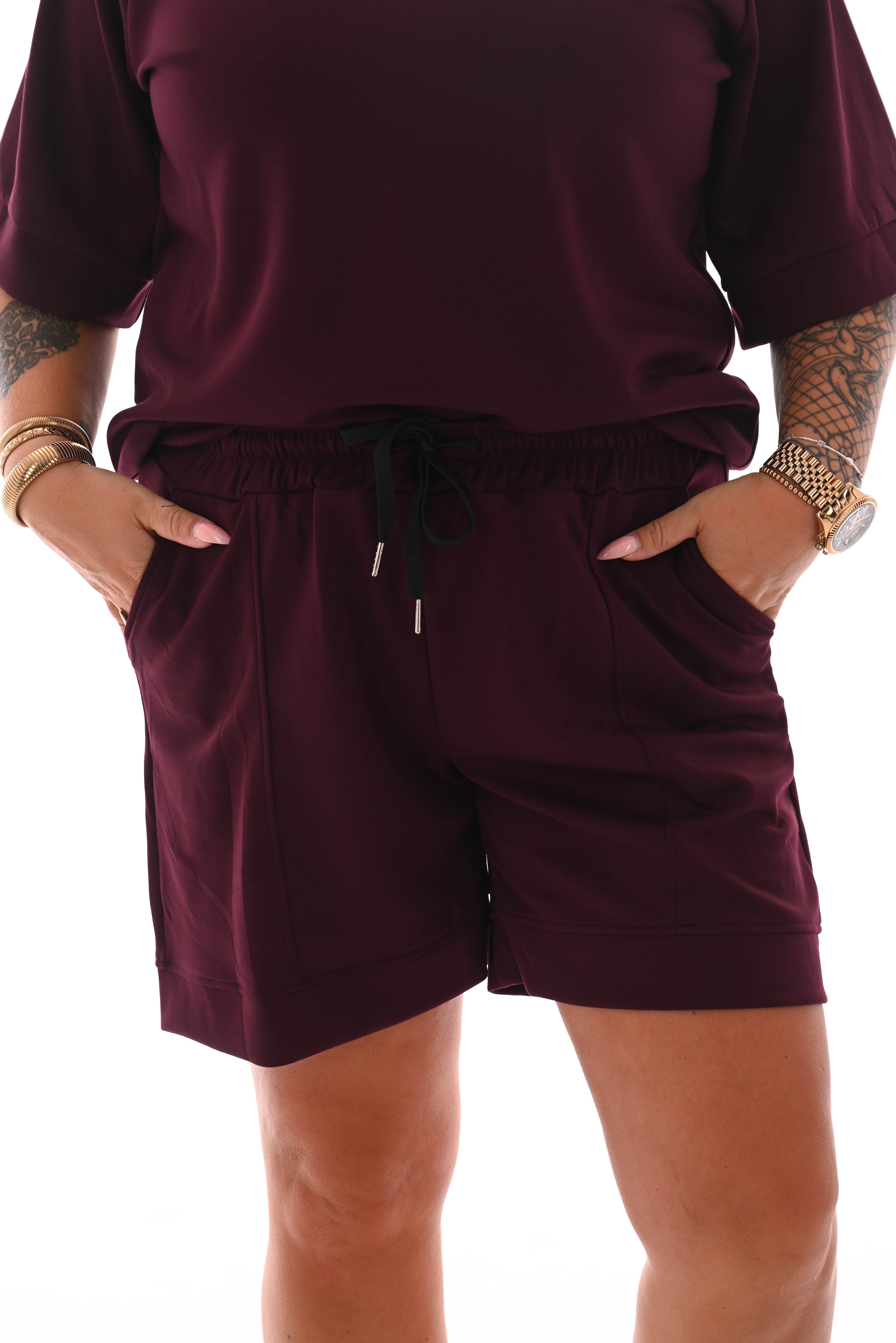 Tweedelig set short uni bordeaux