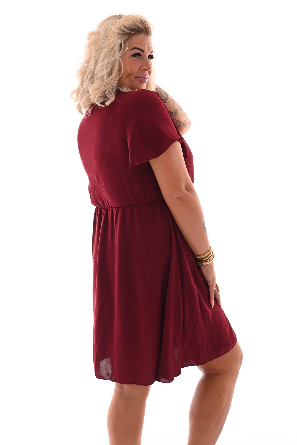 Korte jurk met strik bordeaux