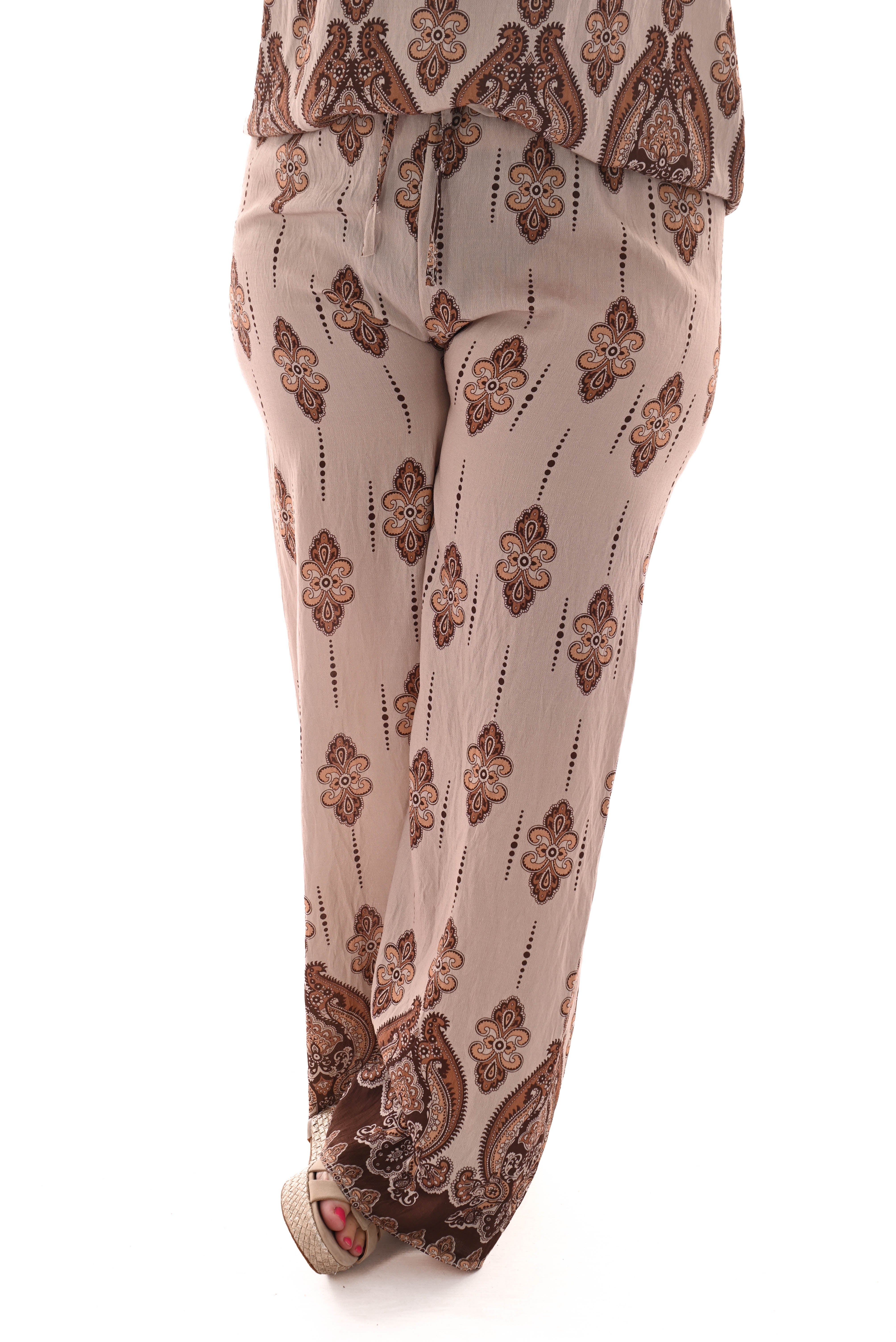 Tweedelig set paisley roezelmouwen donkerbruin