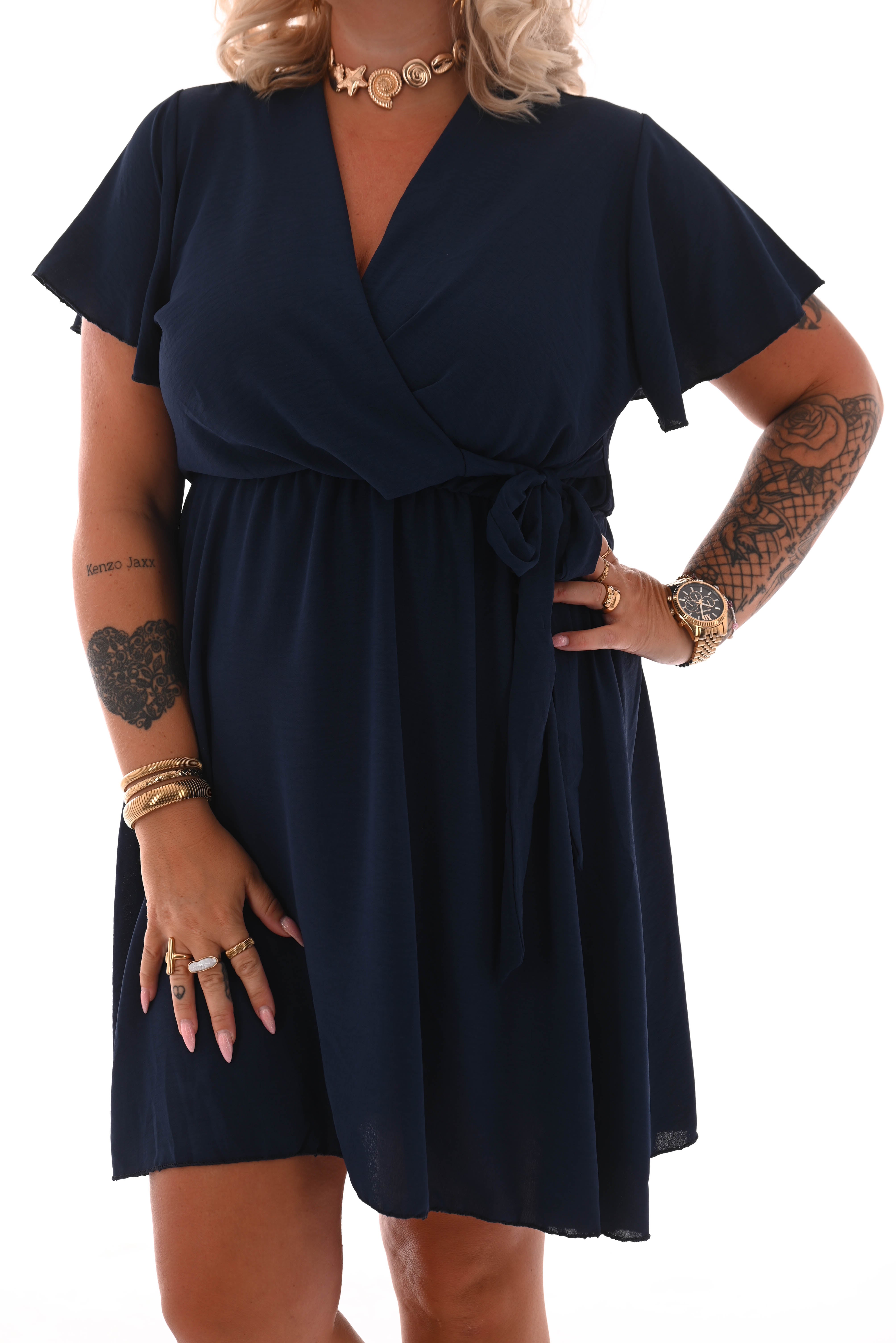 Korte jurk met strik marineblauw