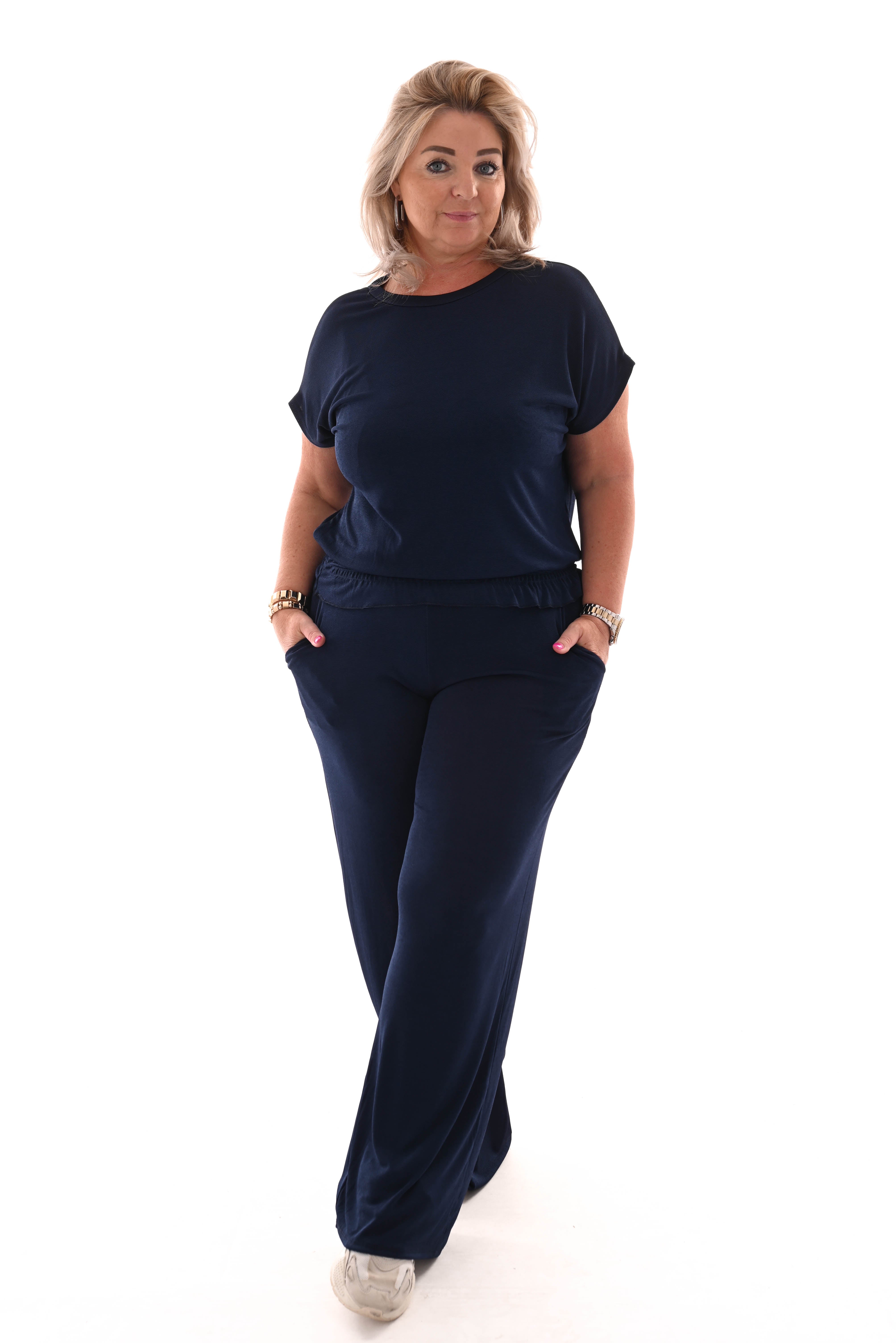 Tweedelig pak top met smock band marineblauw