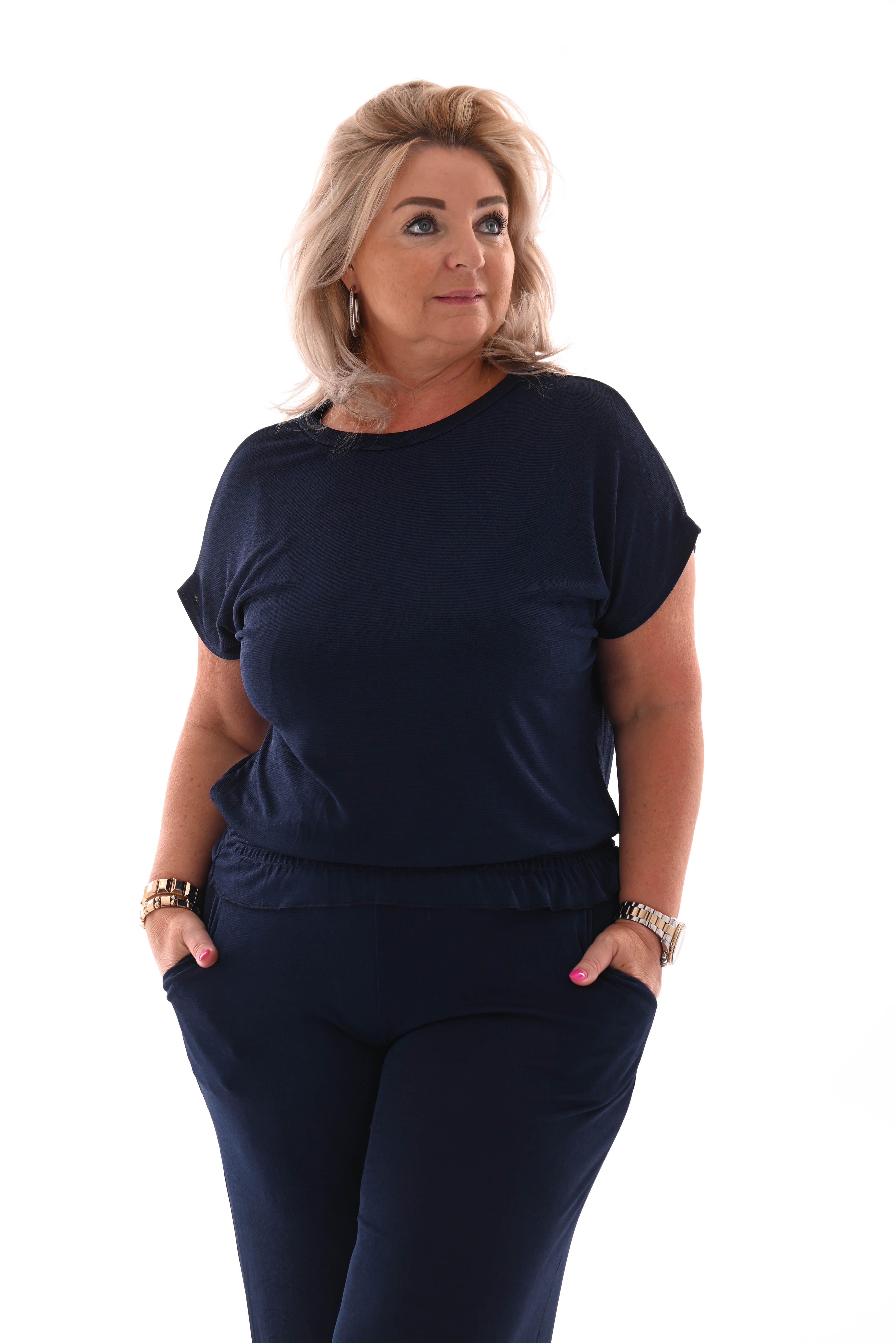 Tweedelig pak top met smock band marineblauw